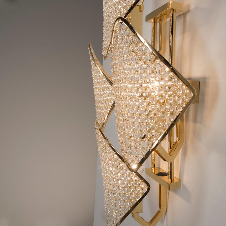 Italian 21st Century Gold Plated Chandelier and Crystals Shades by Roberto Lazzeroni For Sale