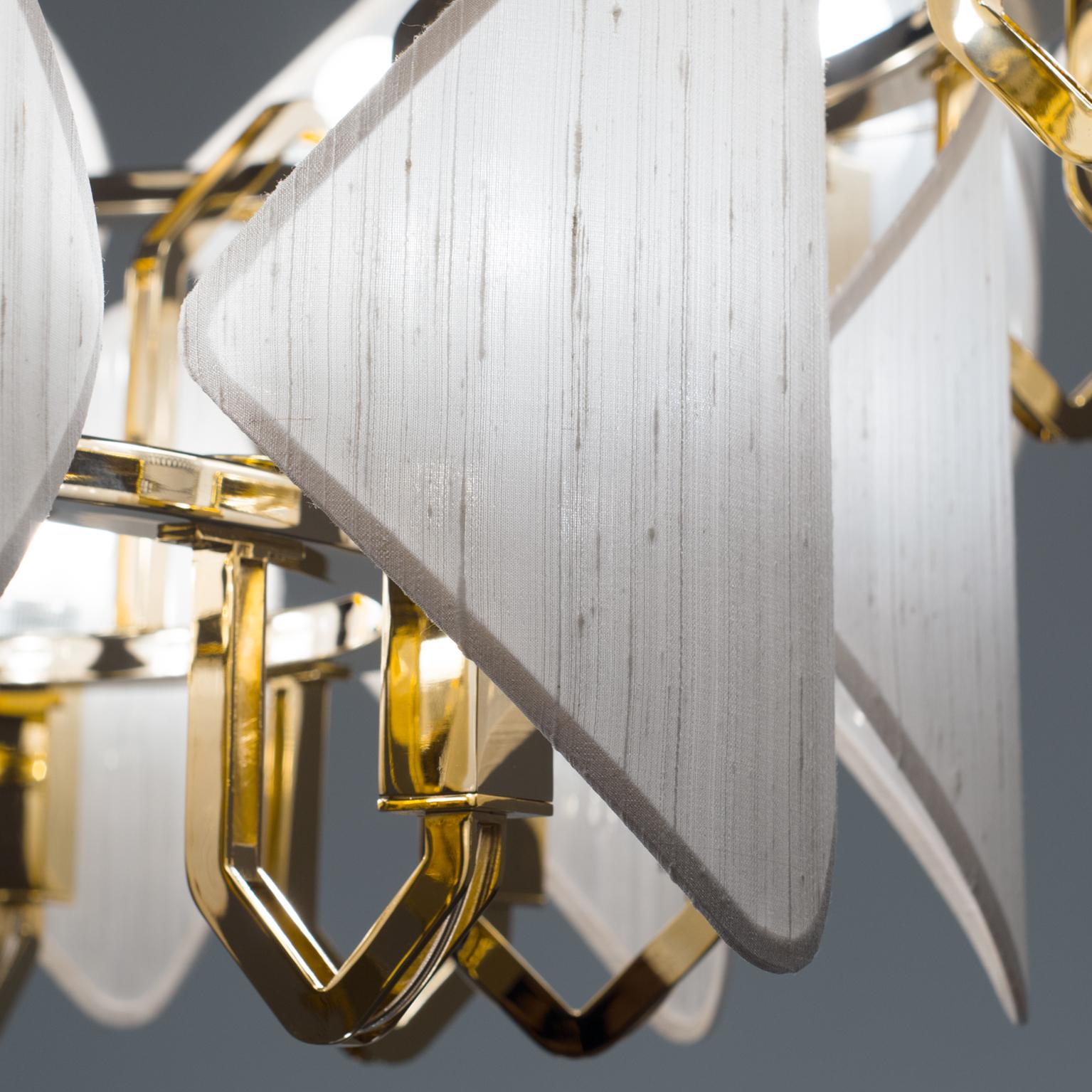 Modern 21st Century Gold Plated Chandelier and White Silk Shades by Roberto Lazzeroni For Sale