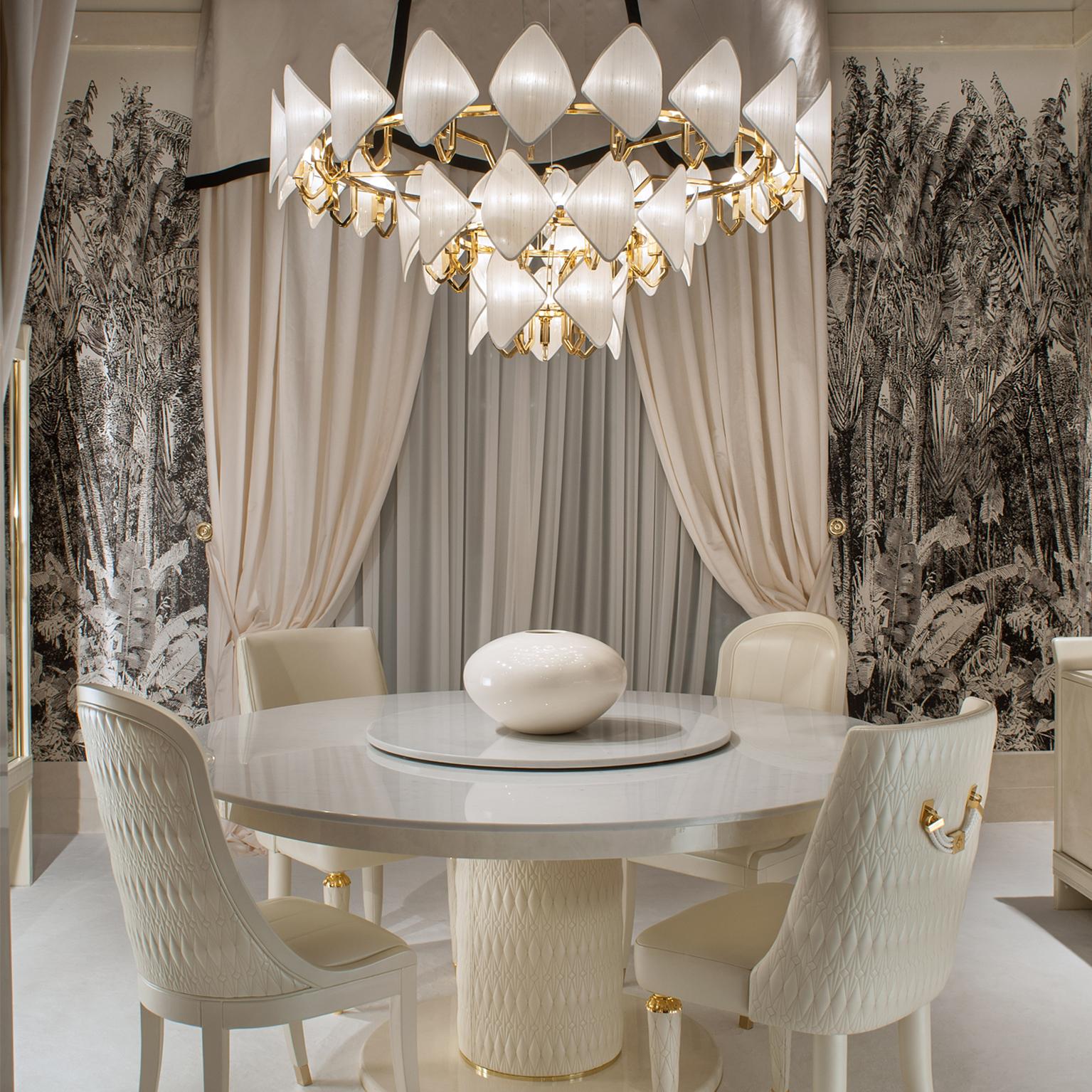 Contemporary 21st Century Gold Plated Chandelier and White Silk Shades by Roberto Lazzeroni For Sale