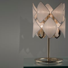 21st Century Gold Plated Table lamp and White Silk Shades by Roberto Lazzeroni