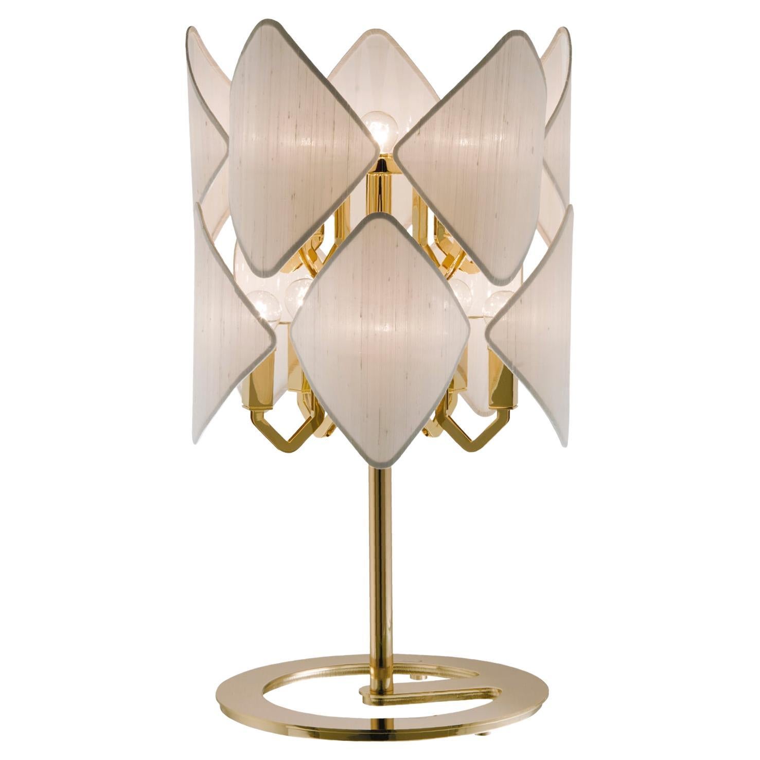 Lampe de bureau du 21e siècle en plaqué or et abat-jour en soie blanche de Roberto Lazzeroni