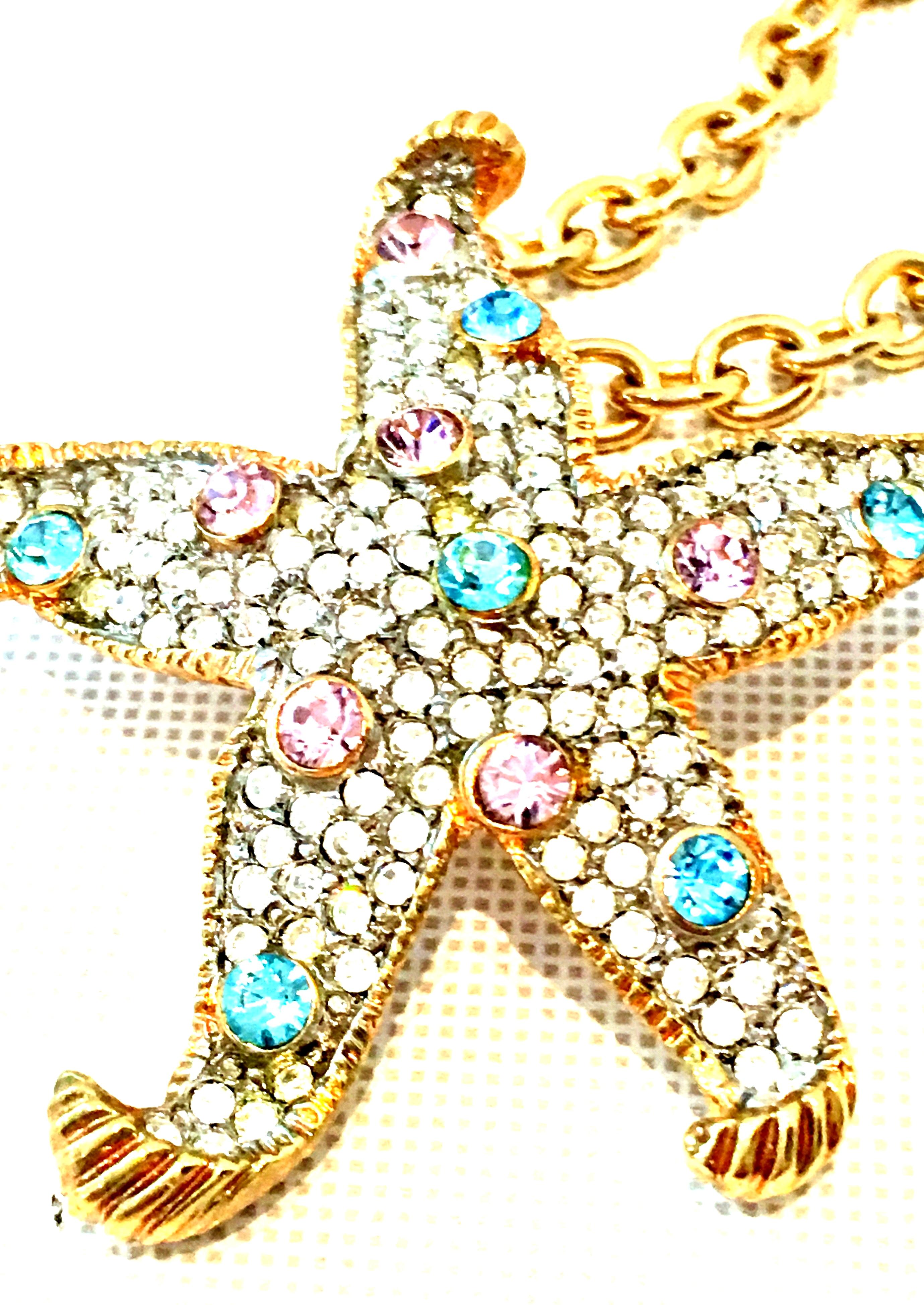 21st Century Gold & Swarovski Crystal Starfish Pendant Necklace By, K. Lane 1