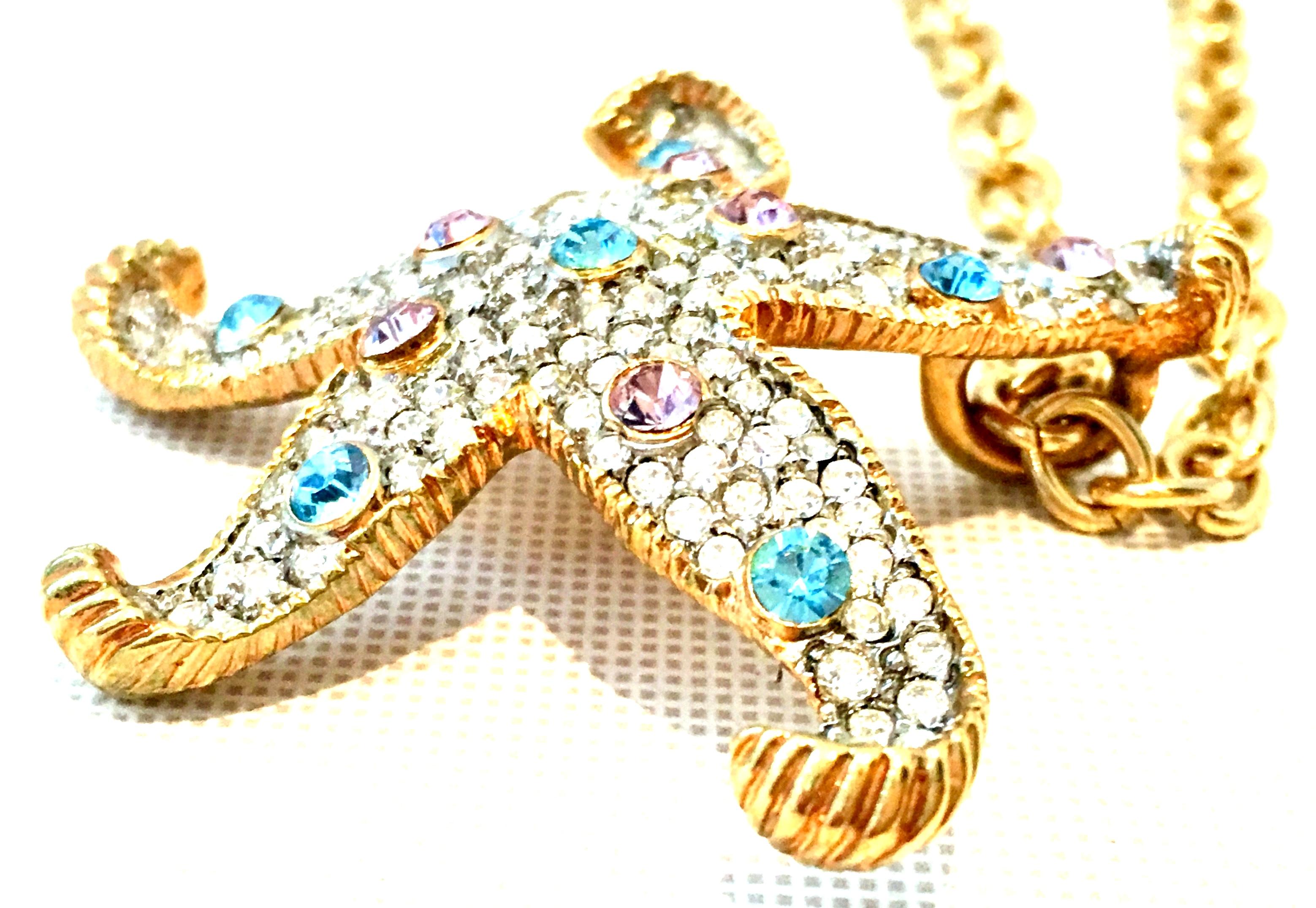 Women's or Men's 21st Century Gold & Swarovski Crystal Starfish Pendant Necklace By, K. Lane