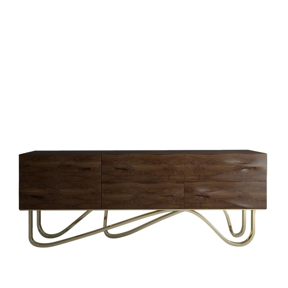 21st Century Goldberg Sideboard Walnut Wood Polished Brass In New Condition For Sale In RIO TINTO, PT