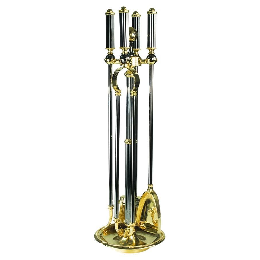 21st Century Golden and Dark Burnished Bronze Fireplace Tools