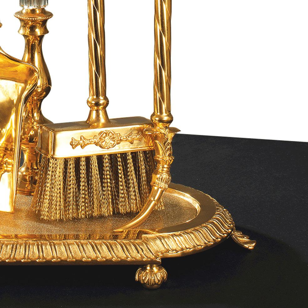 Louis XVI 21st Century Golden Bronze and Crystal Fireplace Tools For Sale