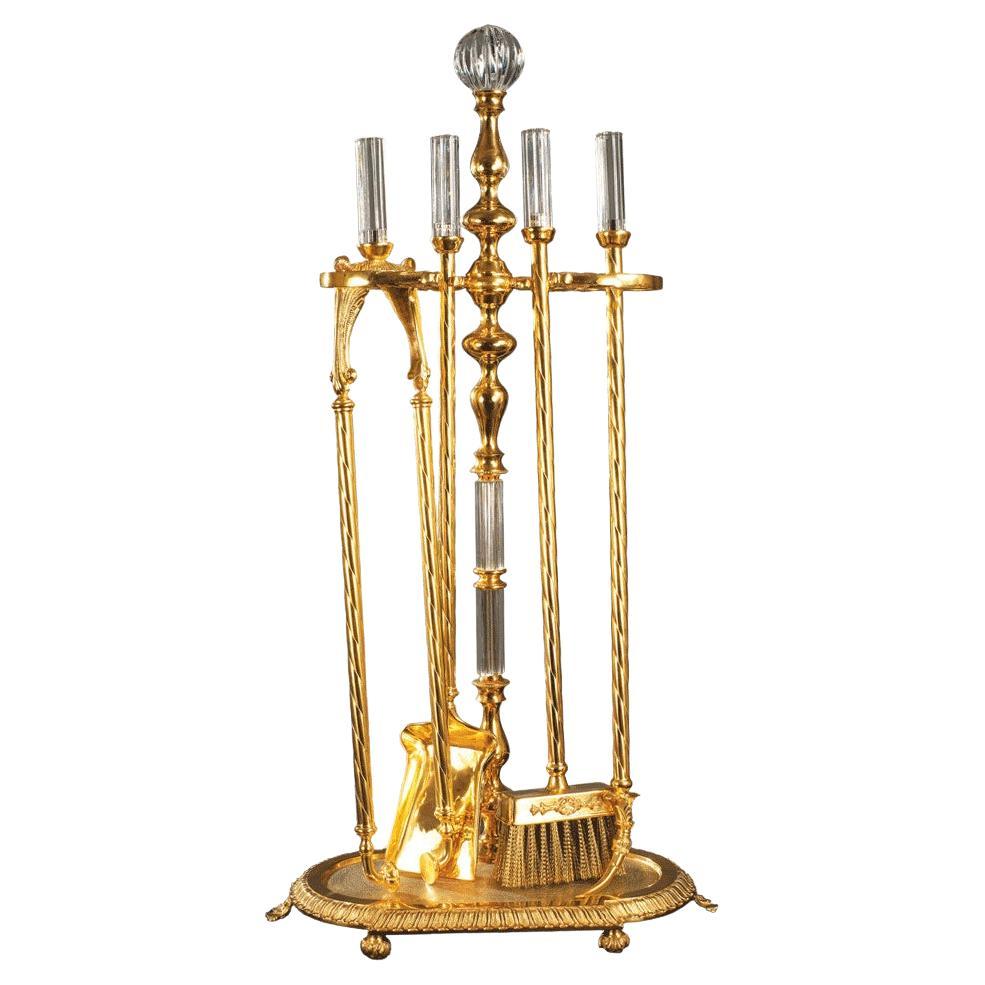 21st Century Golden Bronze and Crystal Fireplace Tools For Sale