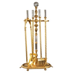 21st Century Golden Bronze and Crystal Fireplace Tools
