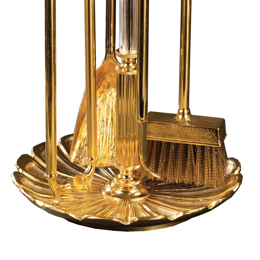 Louis XVI 21st Century Golden Bronzeand Crystal Fireplace Tools For Sale
