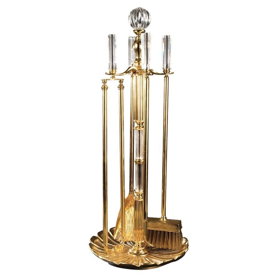 21st Century Golden Bronzeand Crystal Fireplace Tools For Sale