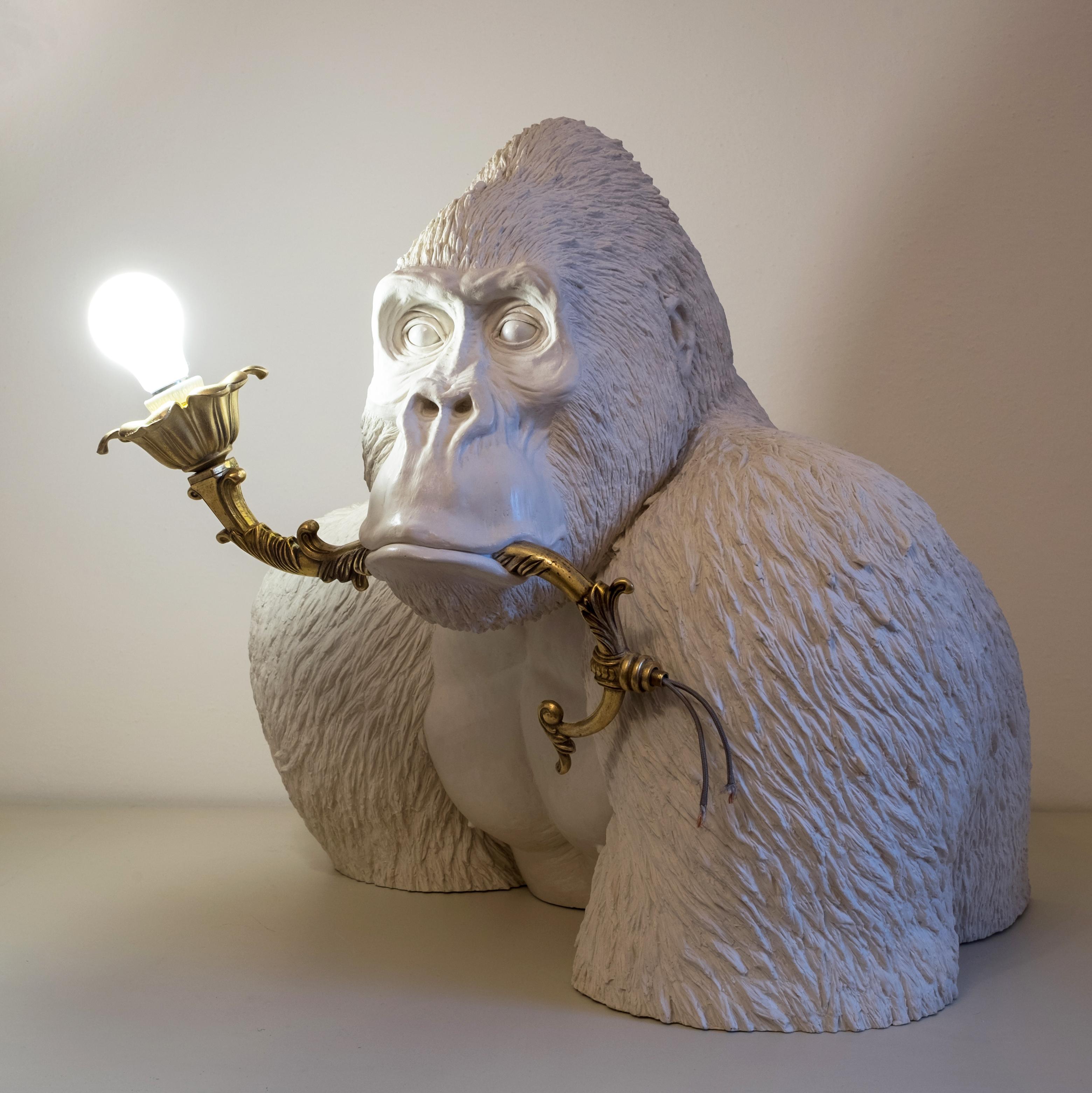 Modern 21st Century Gorilla Lamp Light by Marcantonio, White Painted Fiberglass Resin For Sale