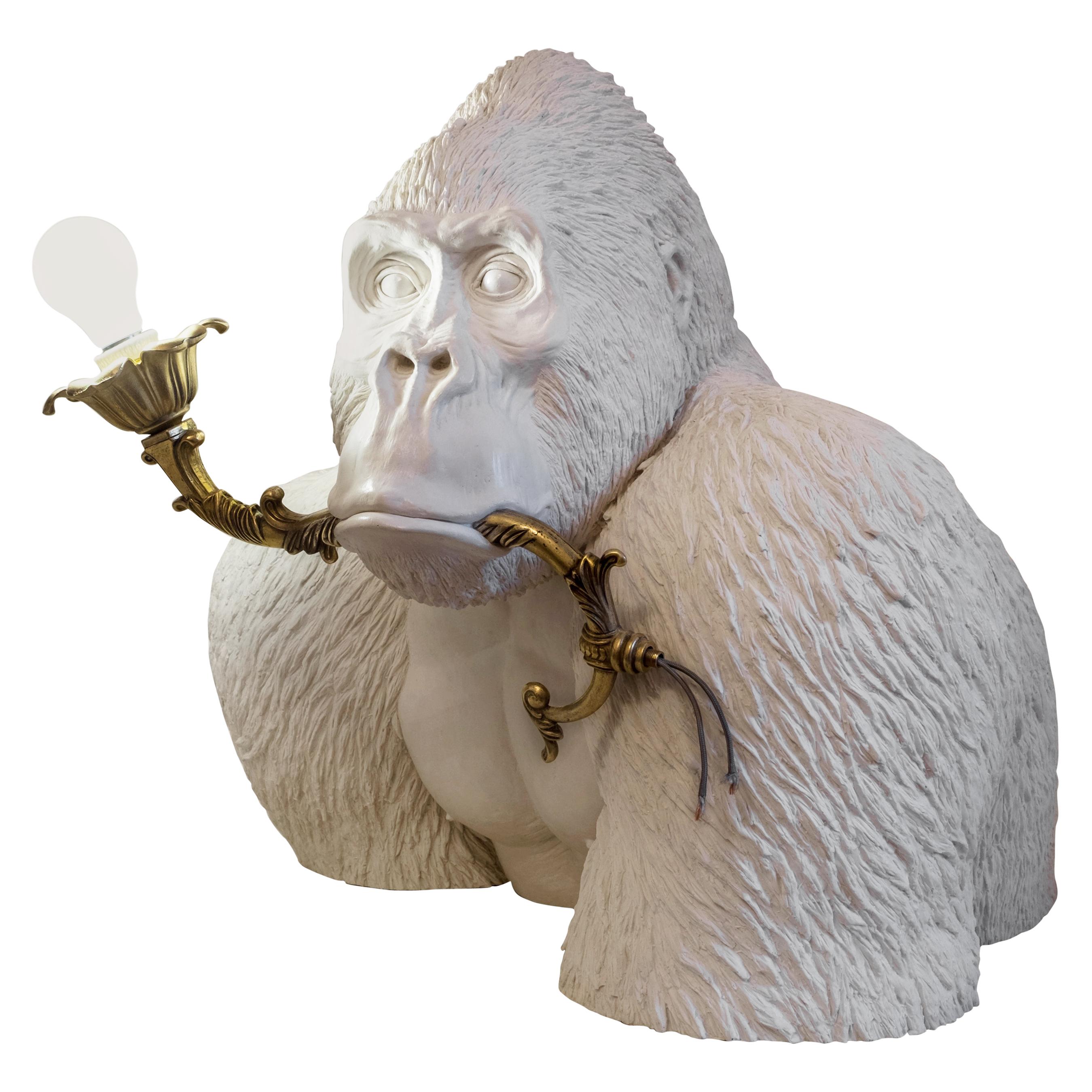 21st Century Gorilla Lamp Light by Marcantonio, White Painted Fiberglass Resin For Sale