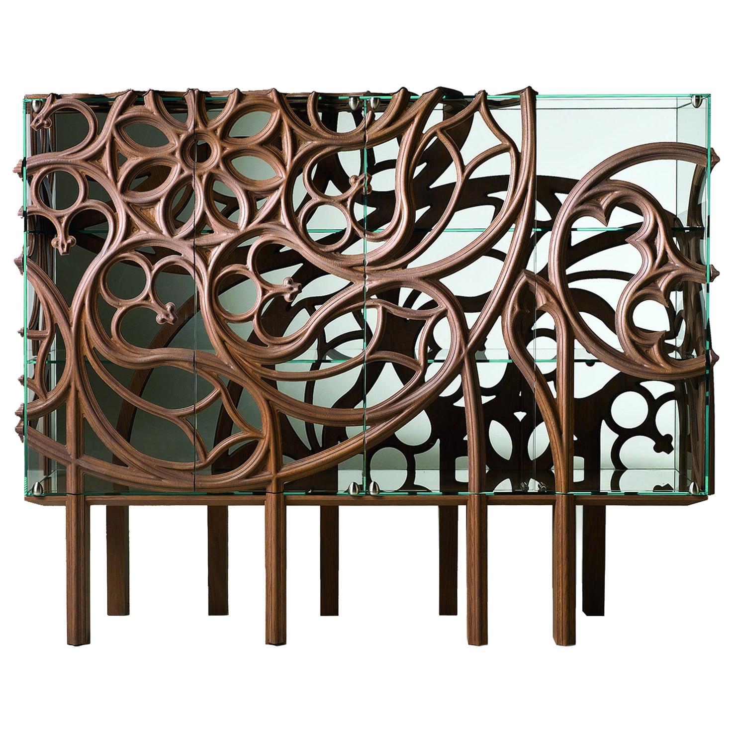 GOTHIK/A Glass Cabinet with Oak Wood Decorations by Ferruccio Laviani