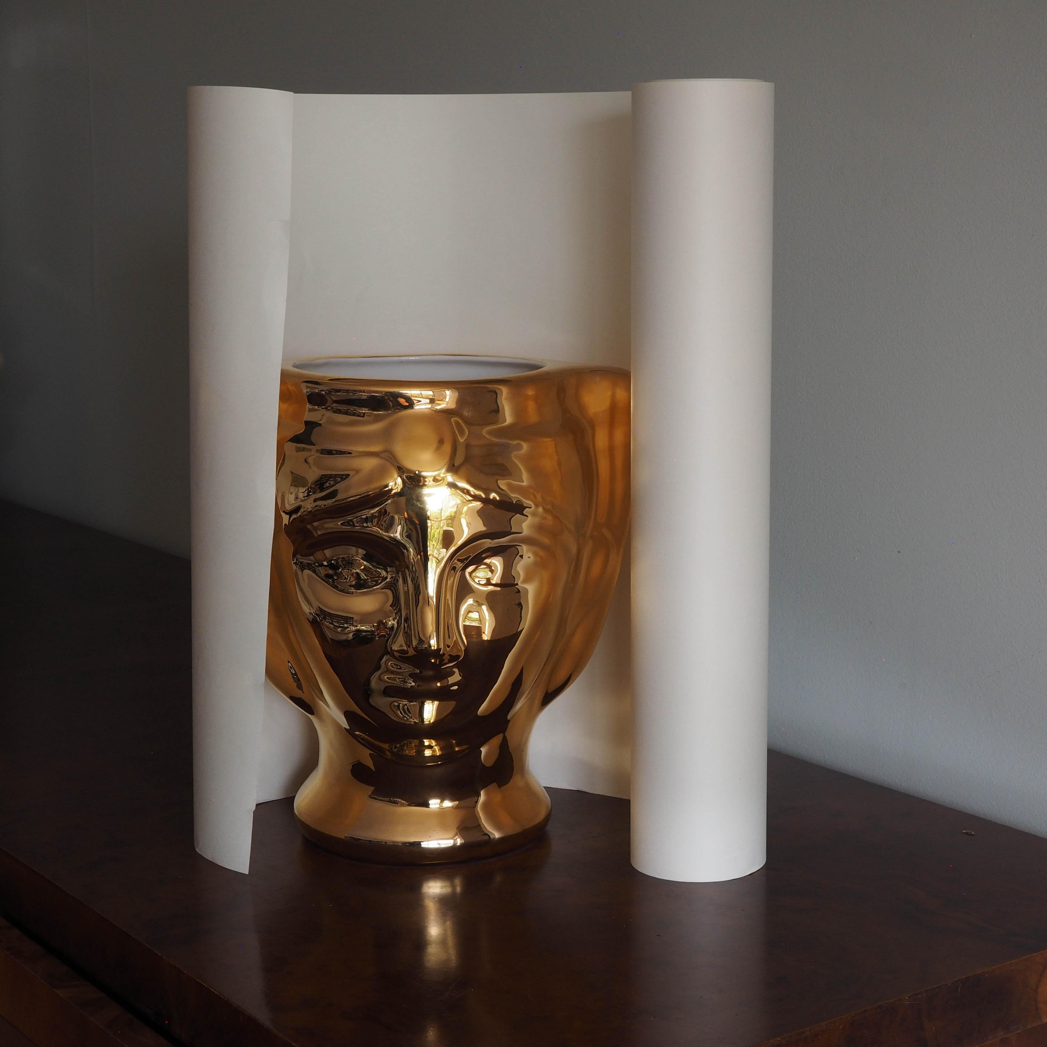 Italian 21st Century, SicilianMoor's Head. Ceramic Vases, Gold. Hand Made Made in Italy  For Sale