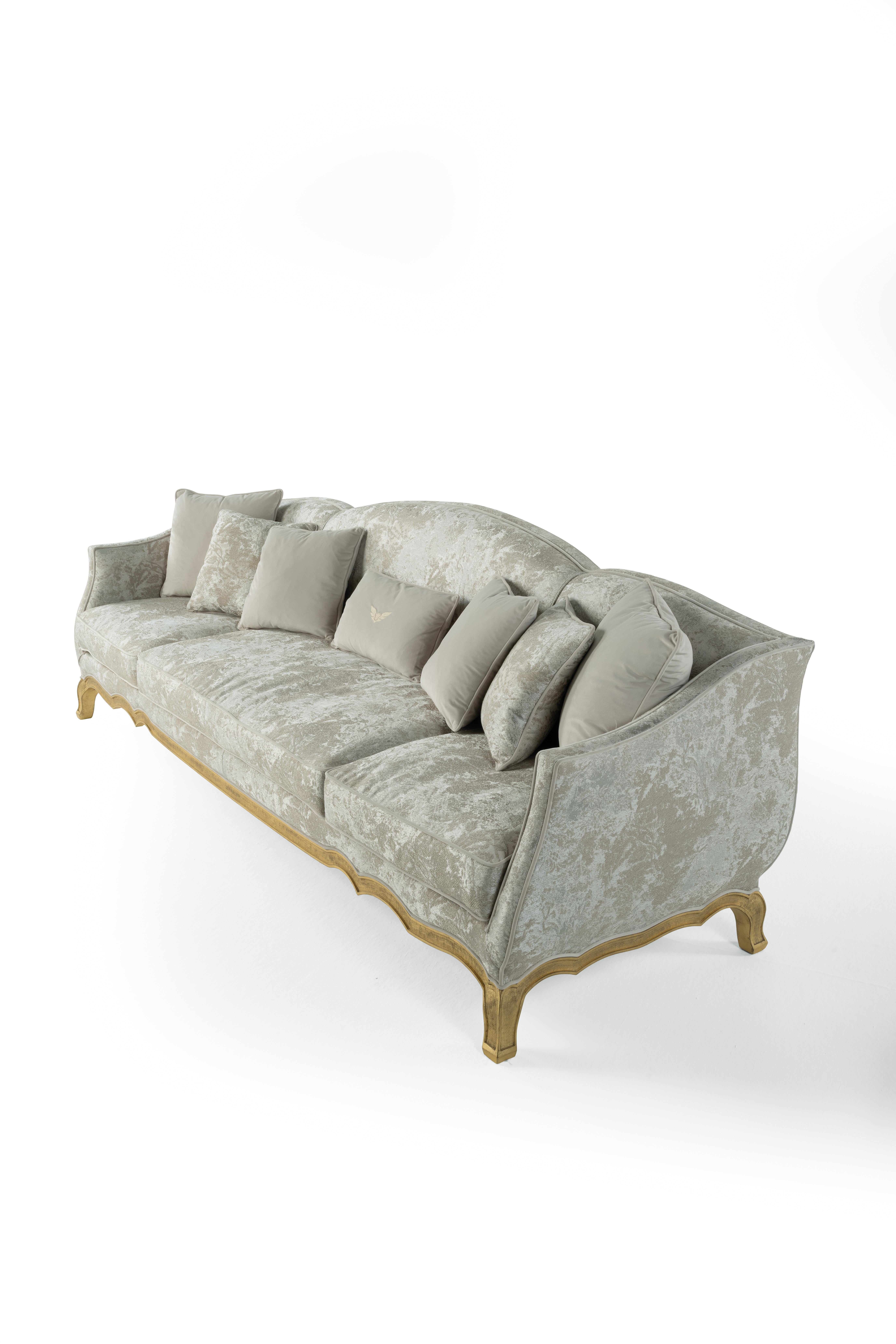 21st Century Grandcamée 3-Seater Sofa in Fabric with Gold Leaf Finishing In New Condition For Sale In Cantù, Lombardia