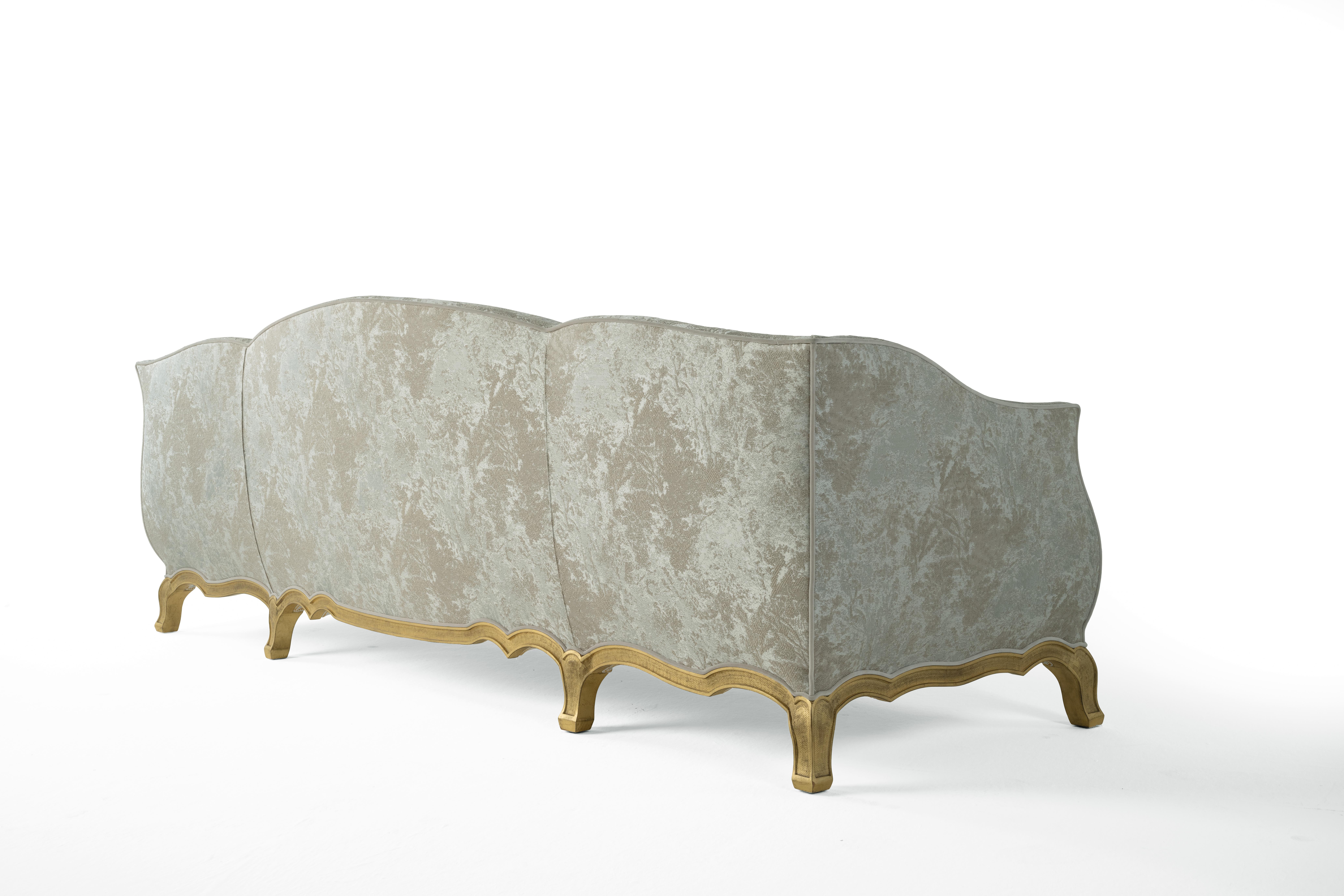 Contemporary 21st Century Grandcamée 3-Seater Sofa in Fabric with Gold Leaf Finishing For Sale