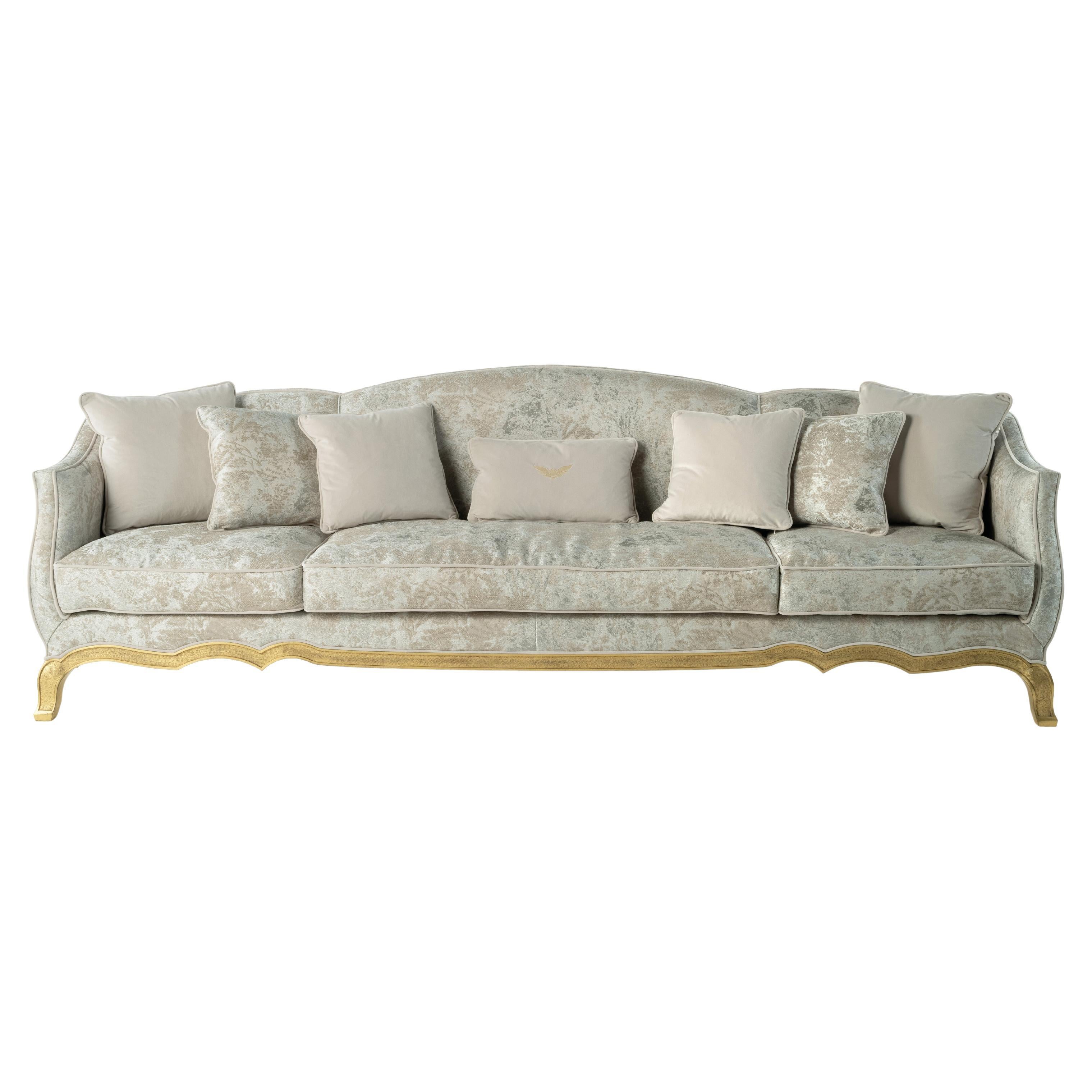 21st Century Grandcamée 3-Seater Sofa in Fabric with Gold Leaf Finishing