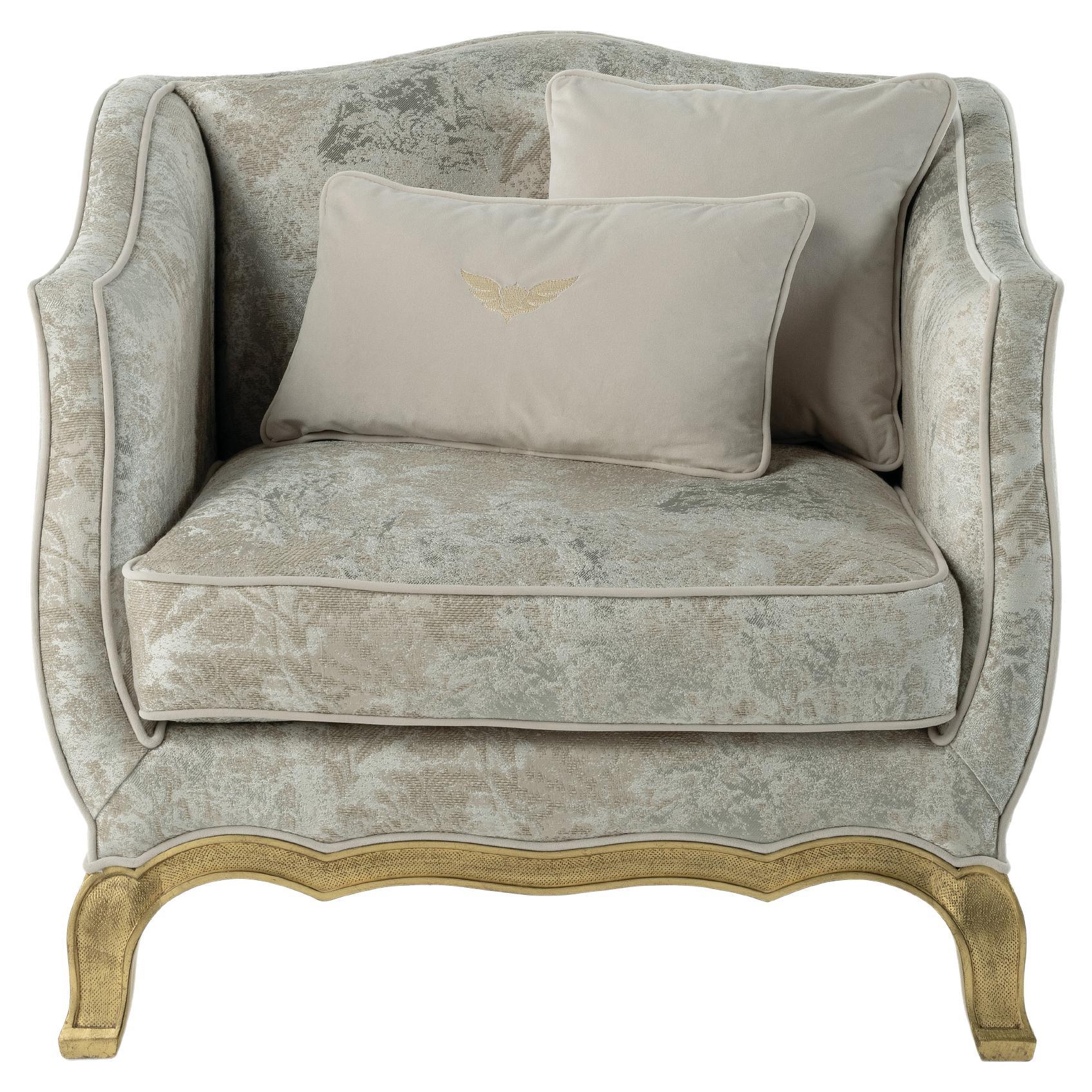 21st Century Grandcamée Armchair in Fabric with Gold Leaf Finishing