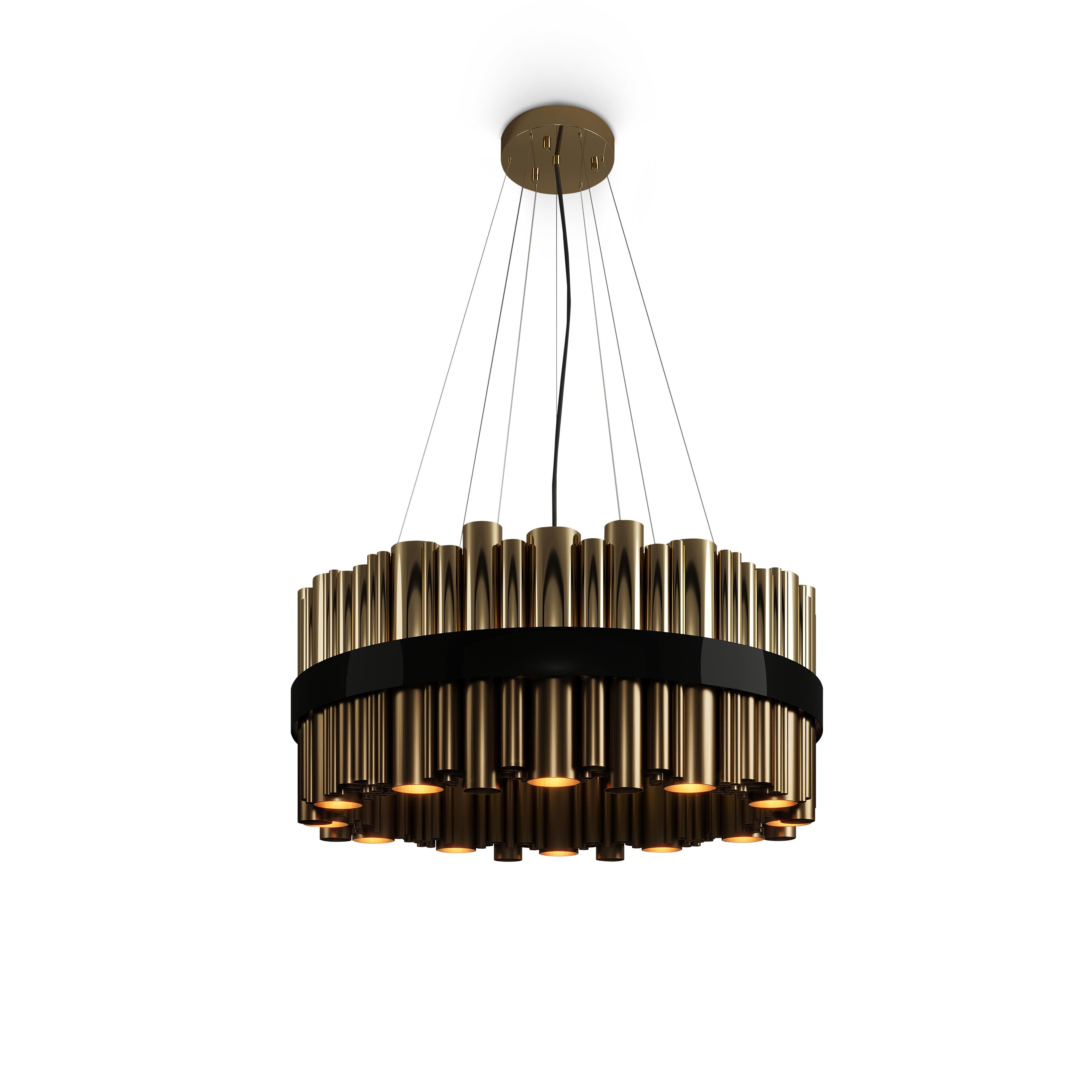 21st Century Granville Round Suspension Lamp Gold-Plated Nickel-Plated Brass For Sale 5