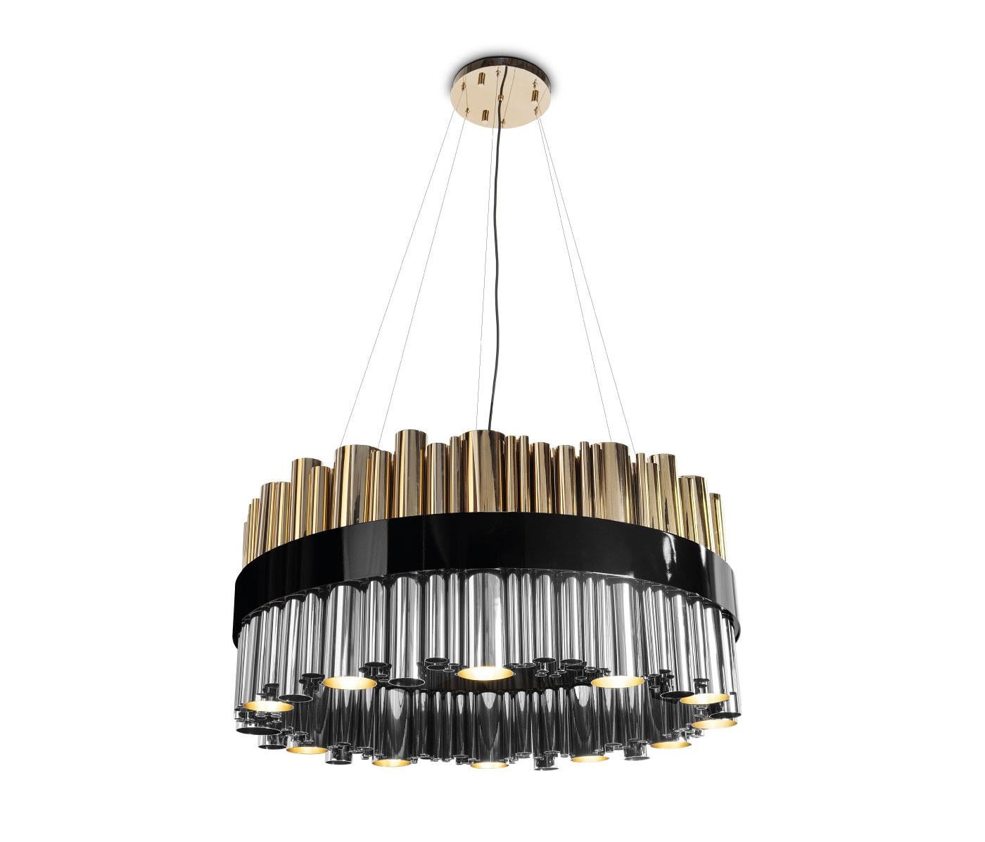 Portuguese 21st Century Granville Round Suspension Lamp Gold-Plated Nickel-Plated Brass For Sale
