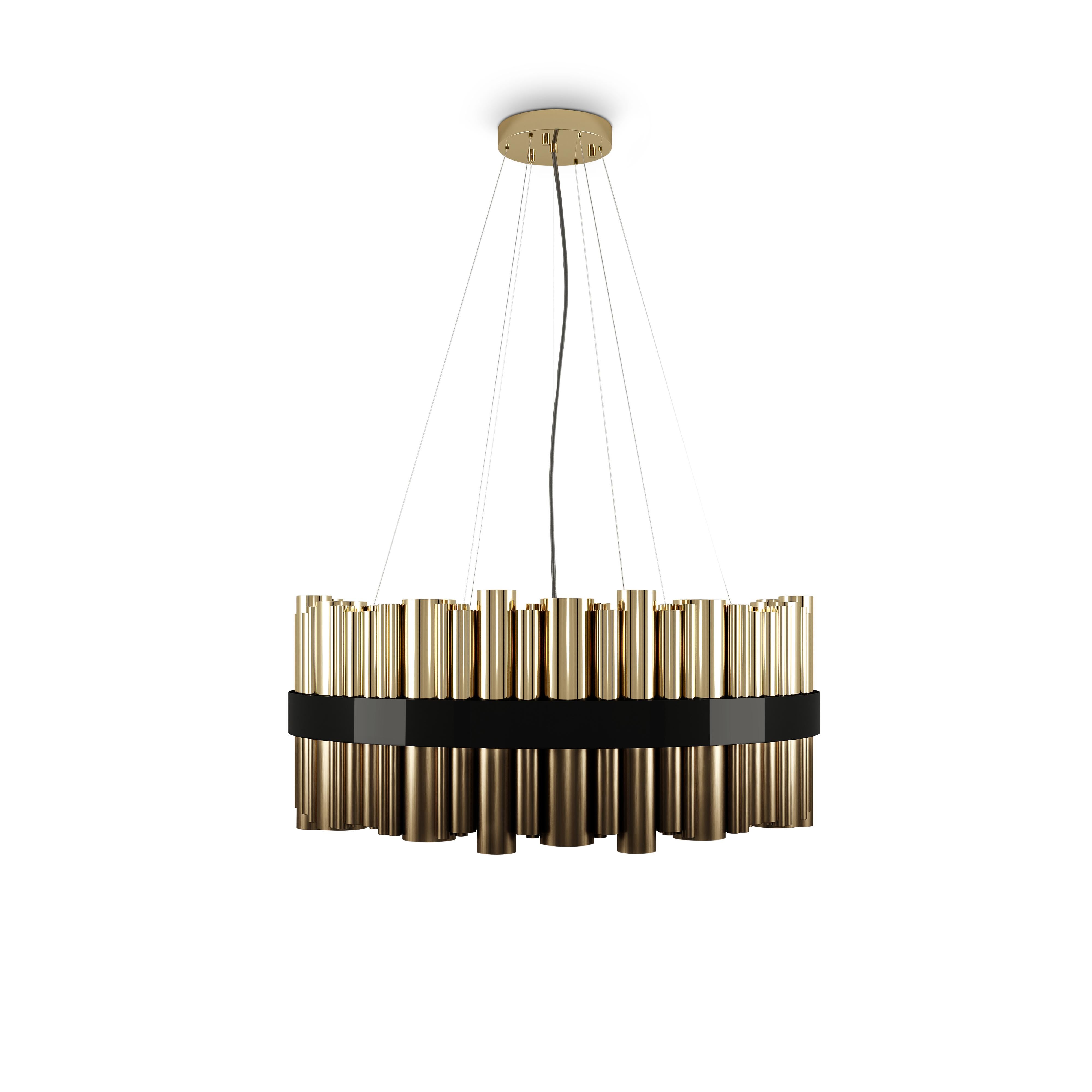 21st Century Granville Round Suspension Lamp Gold-Plated Nickel-Plated Brass For Sale 1