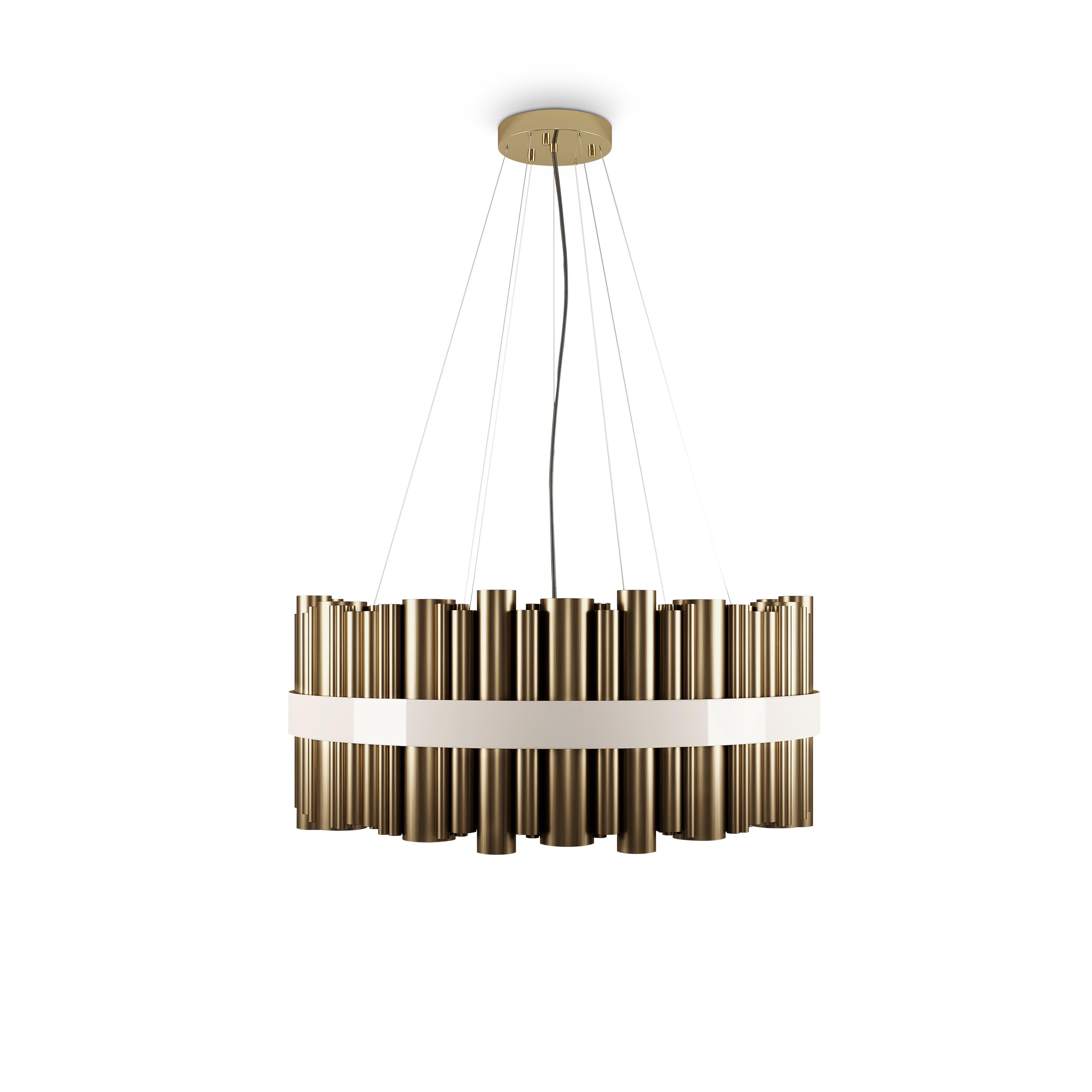 21st Century Granville Round Suspension Lamp Gold-Plated Nickel-Plated Brass For Sale 2