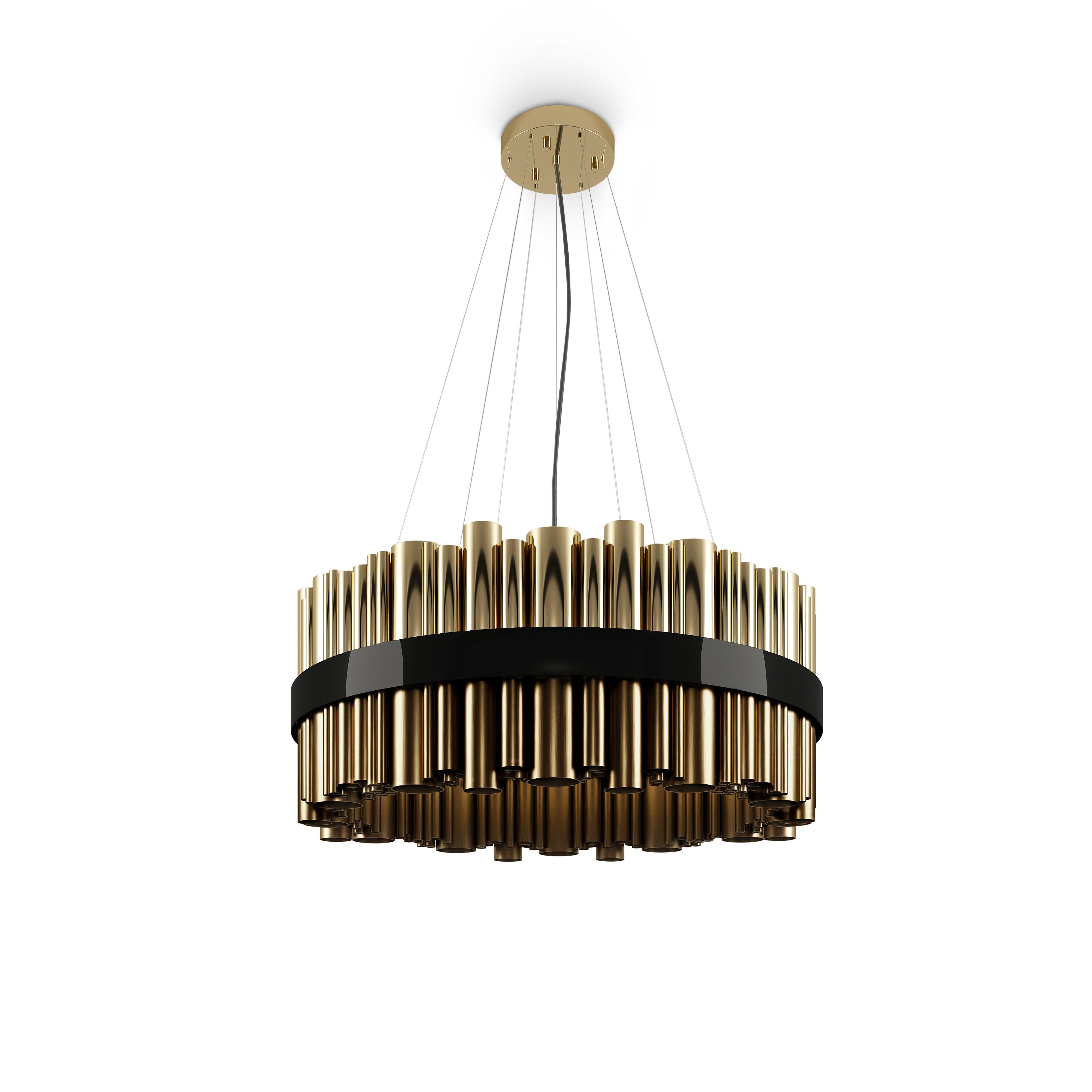21st Century Granville Round Suspension Lamp Gold-Plated Nickel-Plated Brass For Sale 4