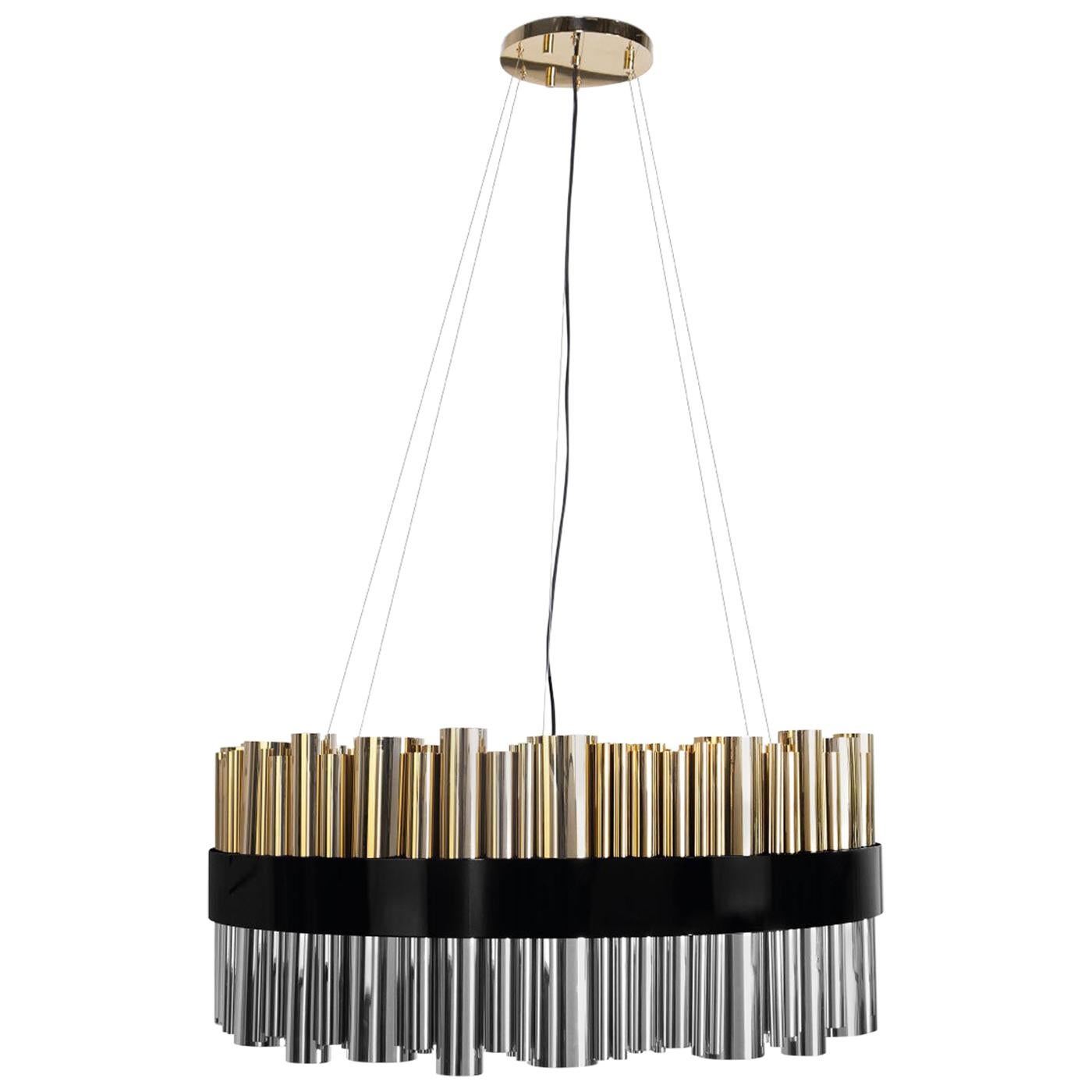 21st Century Granville Round Suspension Lamp Gold-Plated Nickel-Plated Brass 