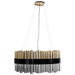 21st Century Granville Round Suspension Lamp Gold-Plated Nickel-Plated Brass 