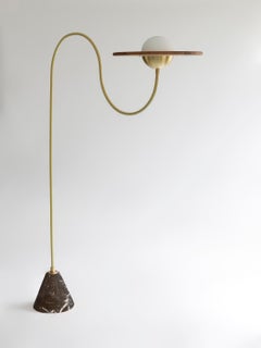 21st Century Gray Floor Lamp with Cane, Salome Marble and Brass