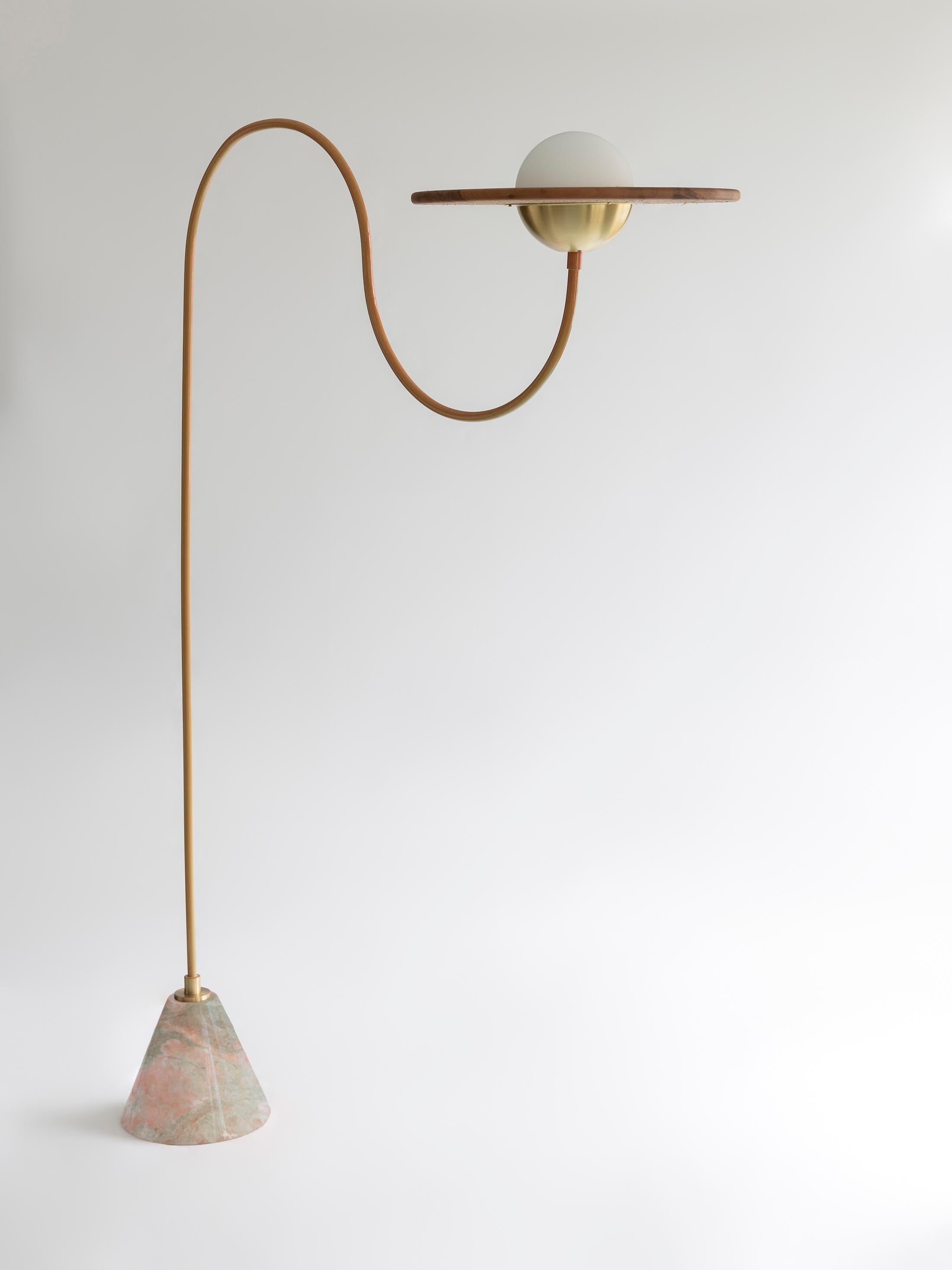 Arts and Crafts 21st Century Gray Floor Lamp with Cane, Salome Marble and Brass For Sale