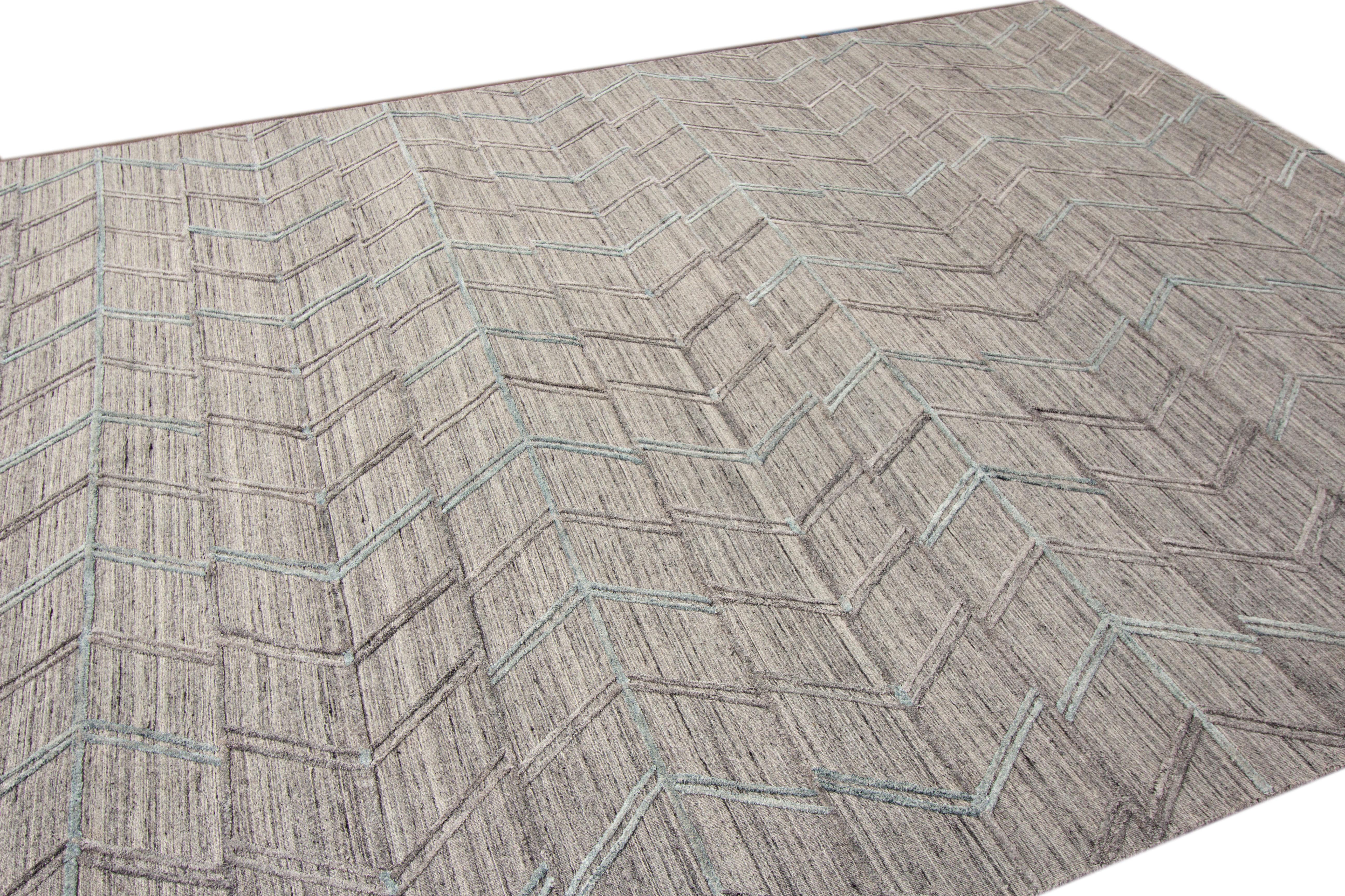 Moderne Tapis indien transitionnel à tissage plat gris/argenté du 21e siècle en vente
