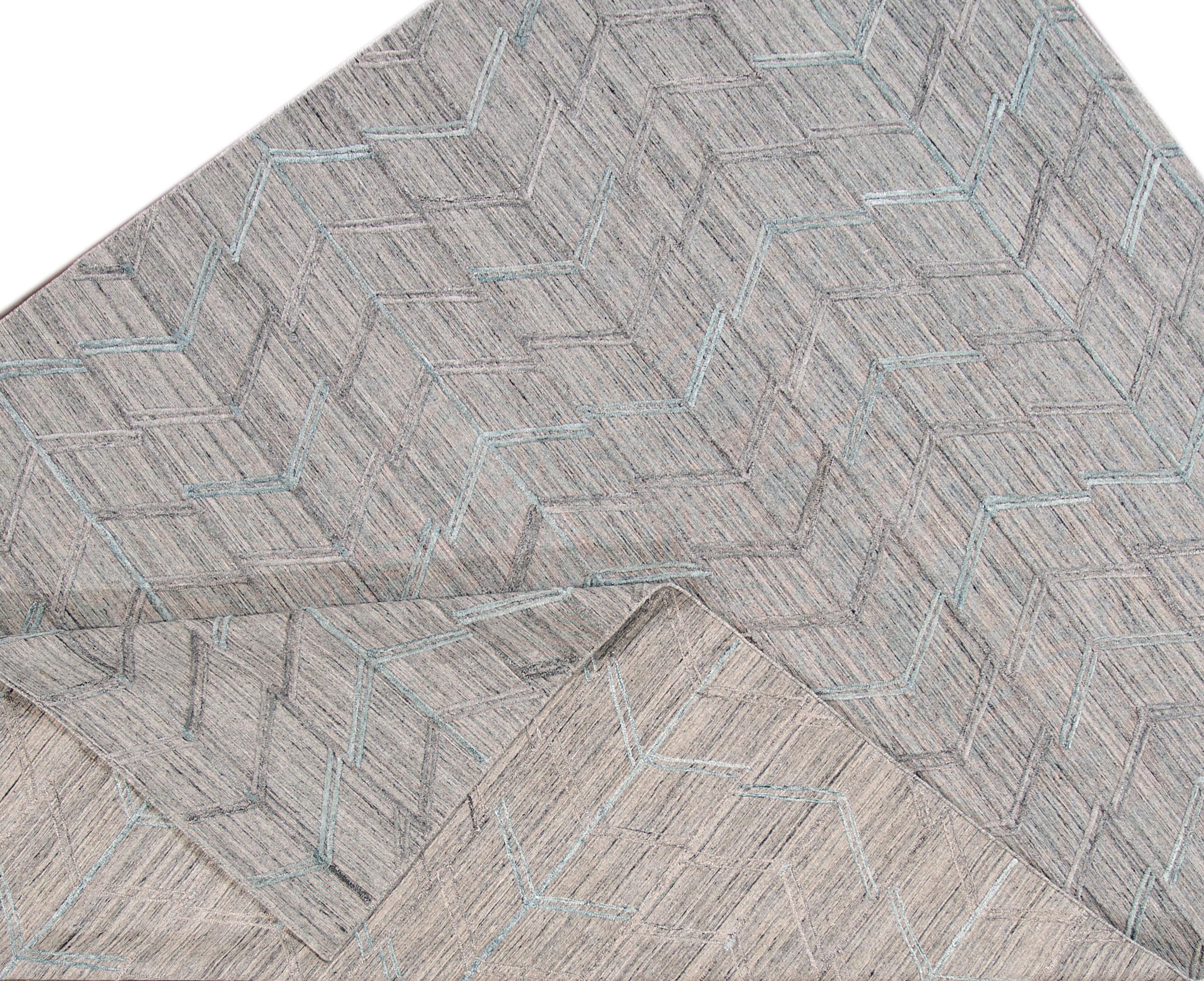 XXIe siècle et contemporain Tapis indien transitionnel à tissage plat gris/argenté du 21e siècle en vente