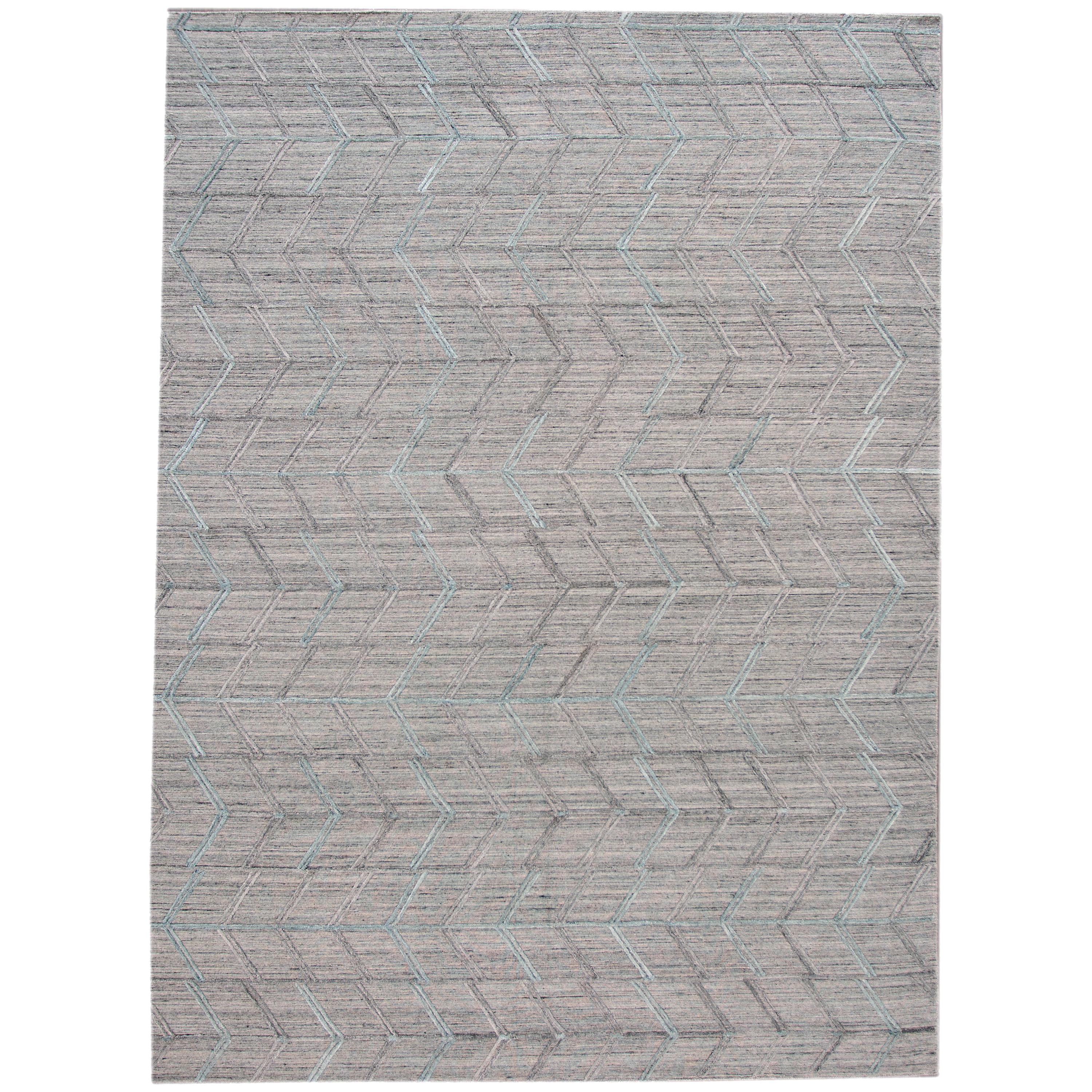 Tapis indien transitionnel à tissage plat gris/argenté du 21e siècle en vente