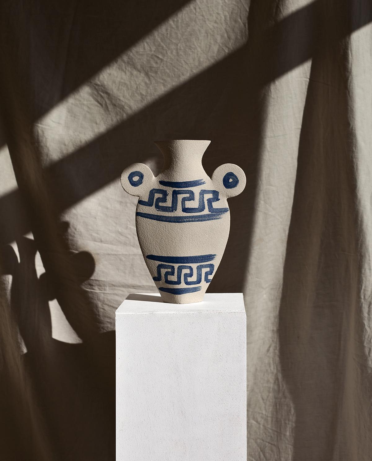 Contemporary 21st Century ‘Greek [L]’, in White Ceramic, Hand-Crafted in France For Sale