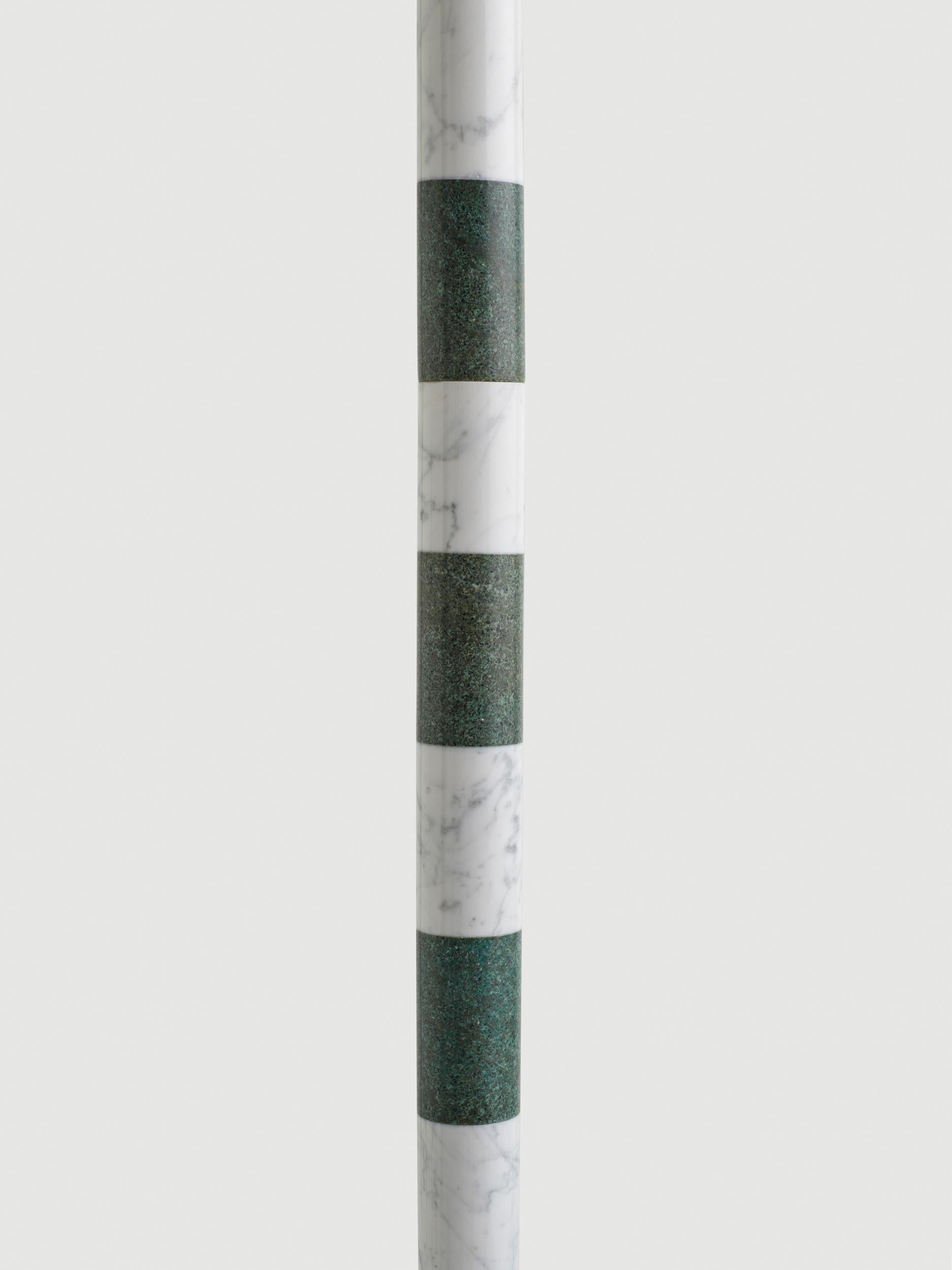 Carved 21st Century Green and White Marble SARE Floor Lamp with Milk Glass For Sale