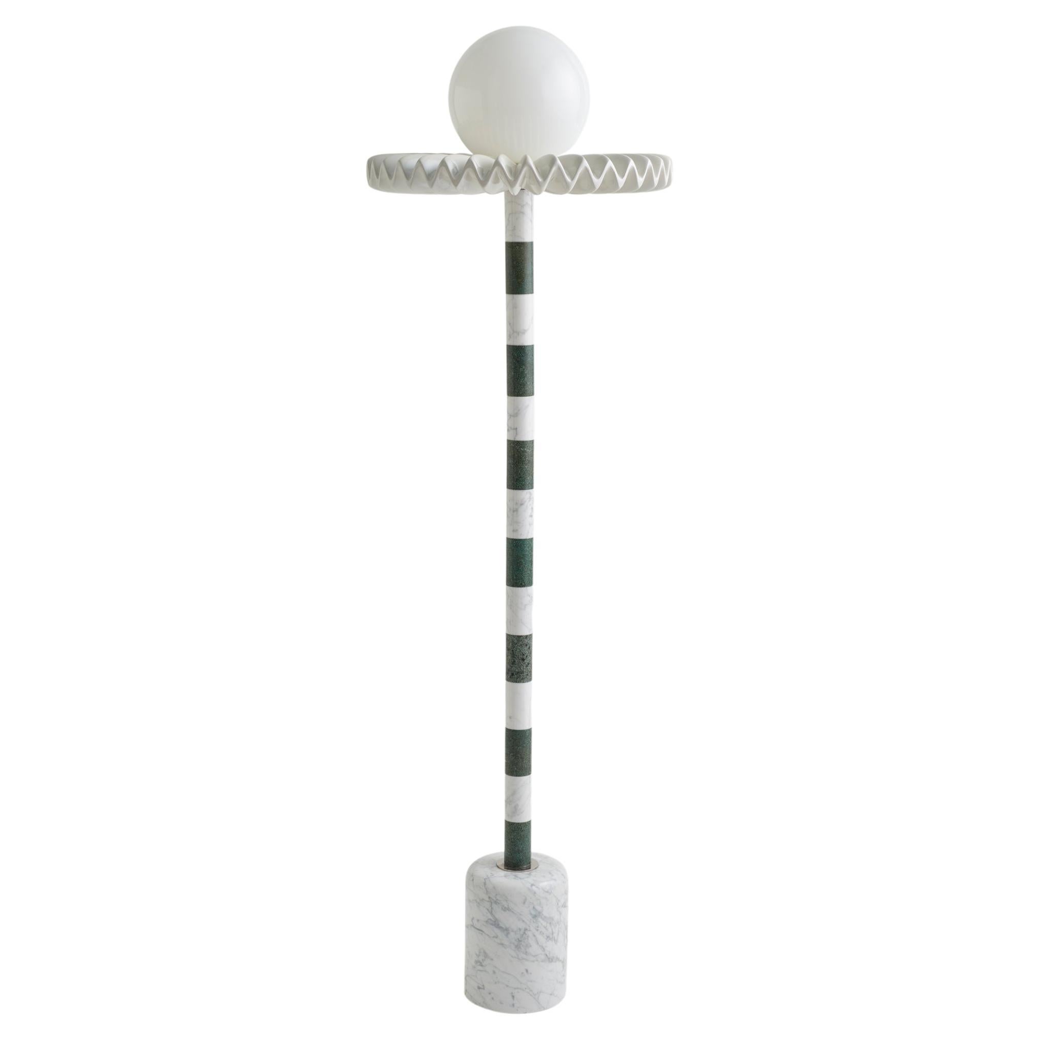 21st Century Green and White Marble SARE Floor Lamp with Milk Glass For Sale