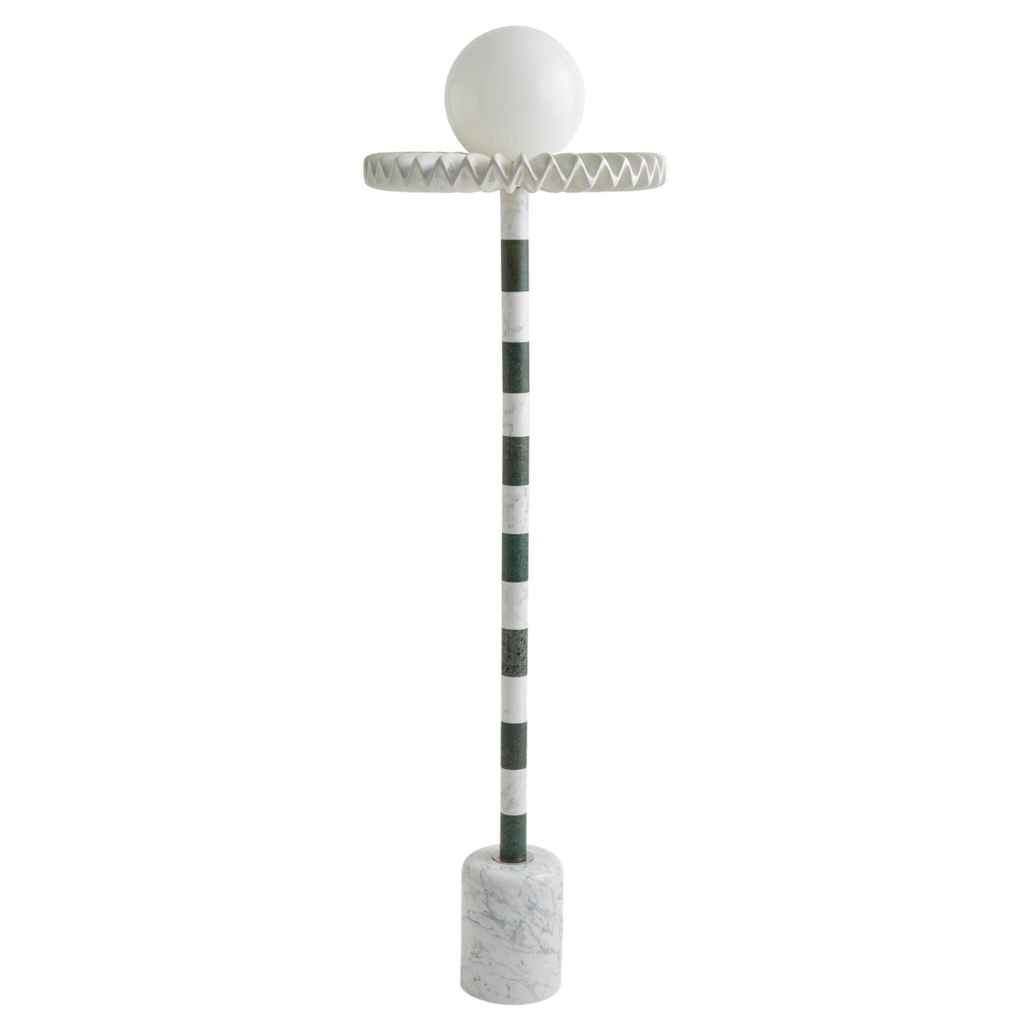 21st Century Green Floor Lamp with Cane and Rosa Pink Marble For Sale
