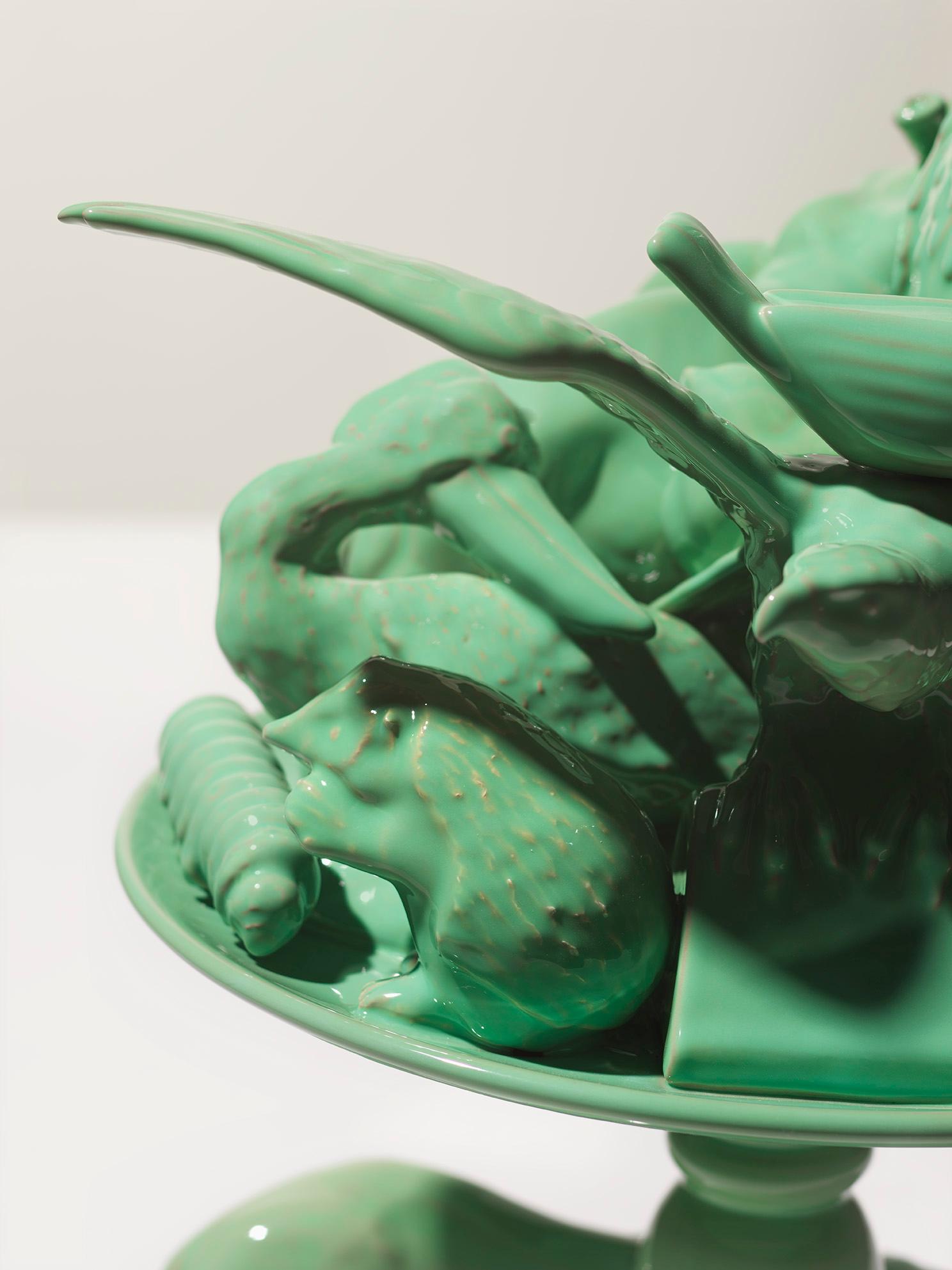 Italian 21st Century Italy.  Green Bear Sculpture Ceramica Gatti, designer A. Anastasio For Sale