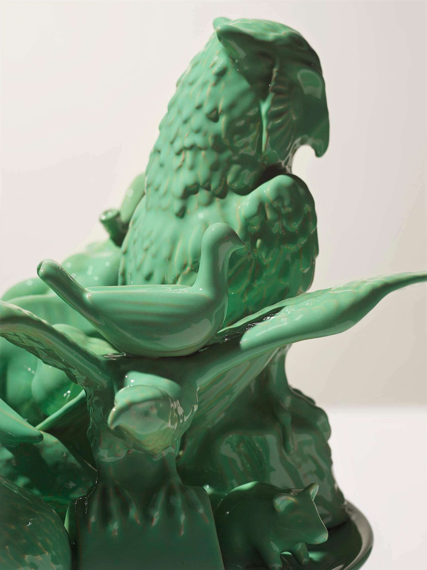 Enameled 21st Century Italy.  Green Bear Sculpture Ceramica Gatti, designer A. Anastasio For Sale