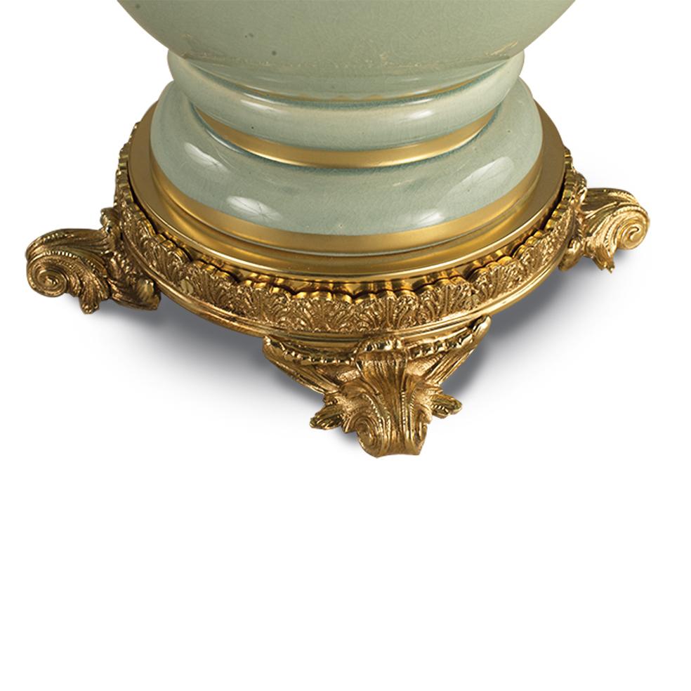 Italian 21st-Century,  Green celadon Porcelain  and Bronze Table Lamp  For Sale