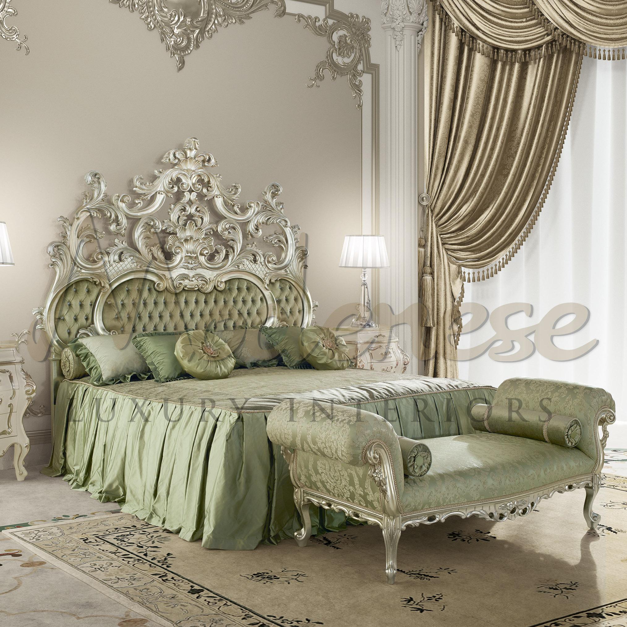 Hand-Crafted 21st Century Green Double Bed by Modenese Gastone, Interiors Baroque Inspiration For Sale