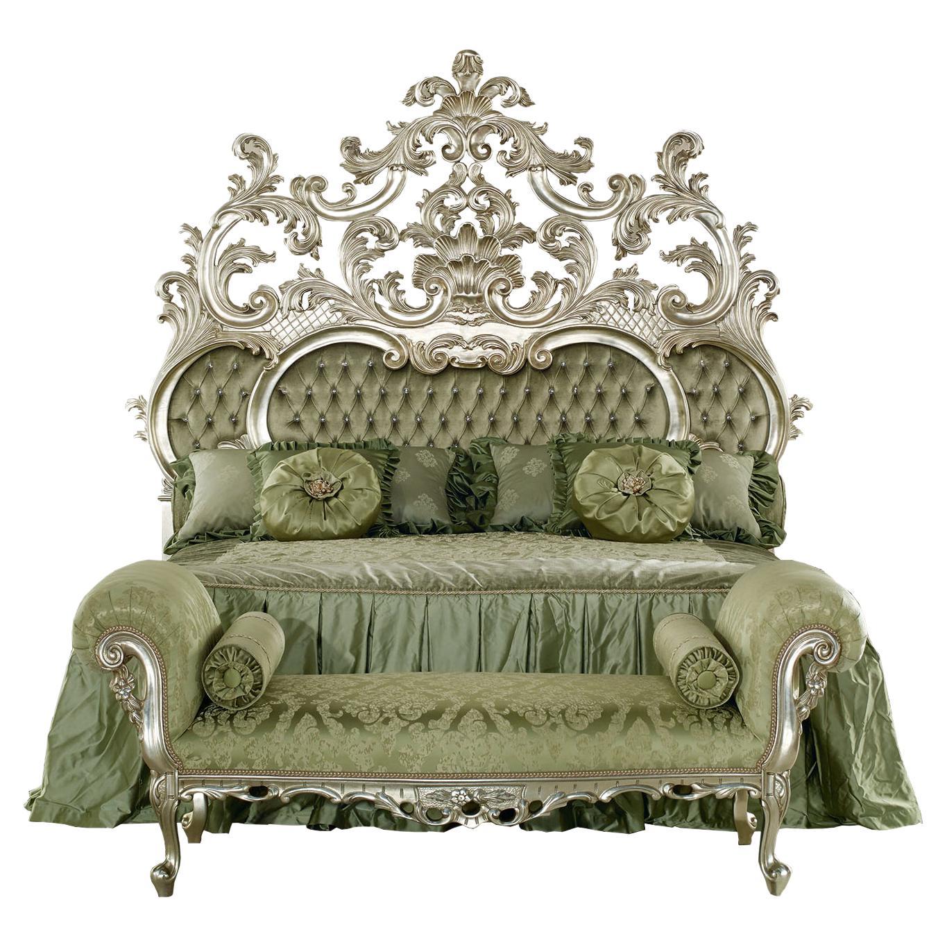 21st Century Green Double Bed by Modenese Gastone, Interiors Baroque Inspiration For Sale
