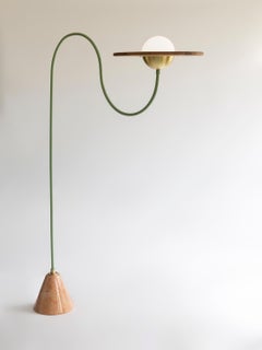 21st Century Green Floor Lamp with Cane and Rosa Pink Marble