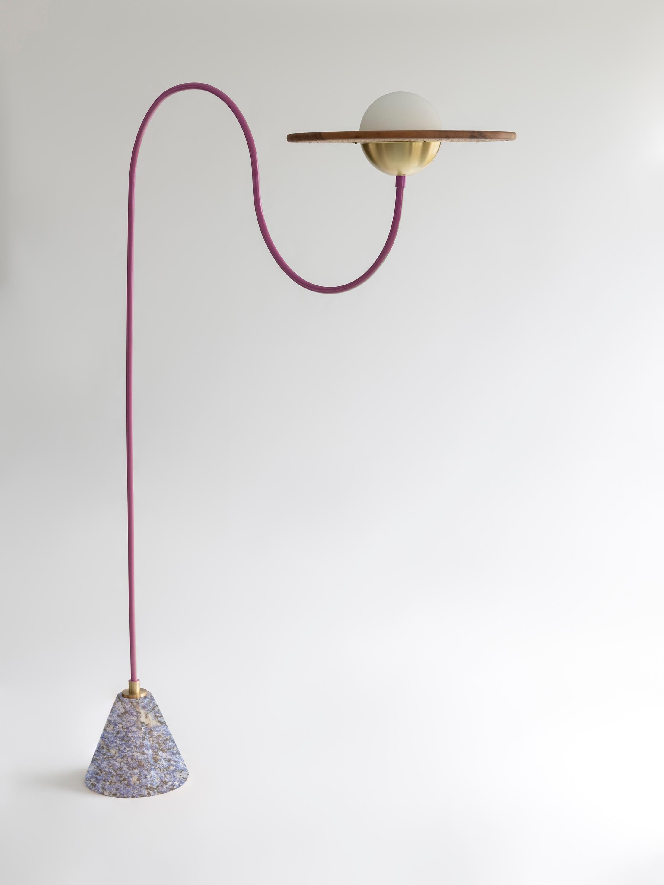 Carved 21st Century Green Floor Lamp with Cane and Rosa Pink Marble For Sale