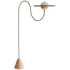 21st Century Green Floor Lamp with Cane and Rosa Pink Marble