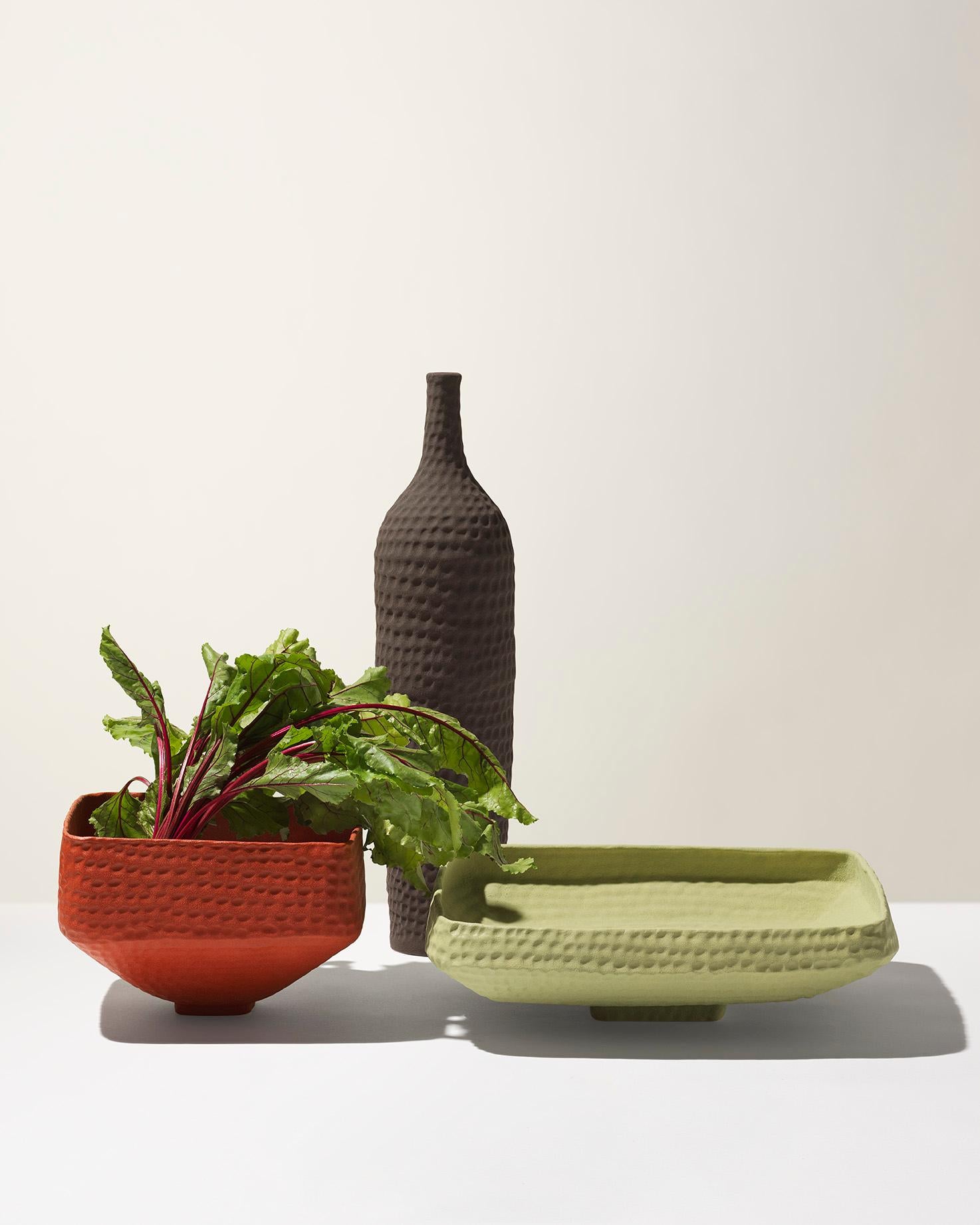 Modern 21st Century Green Matt Hammered Bowl by Ceramica Gatti, designer A. Anastasio For Sale