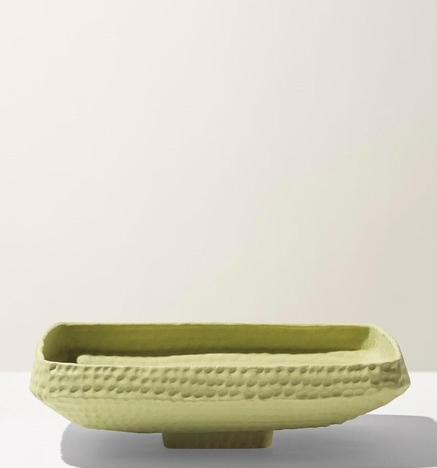 Enameled 21st Century Green Matt Hammered Bowl by Ceramica Gatti, designer A. Anastasio For Sale
