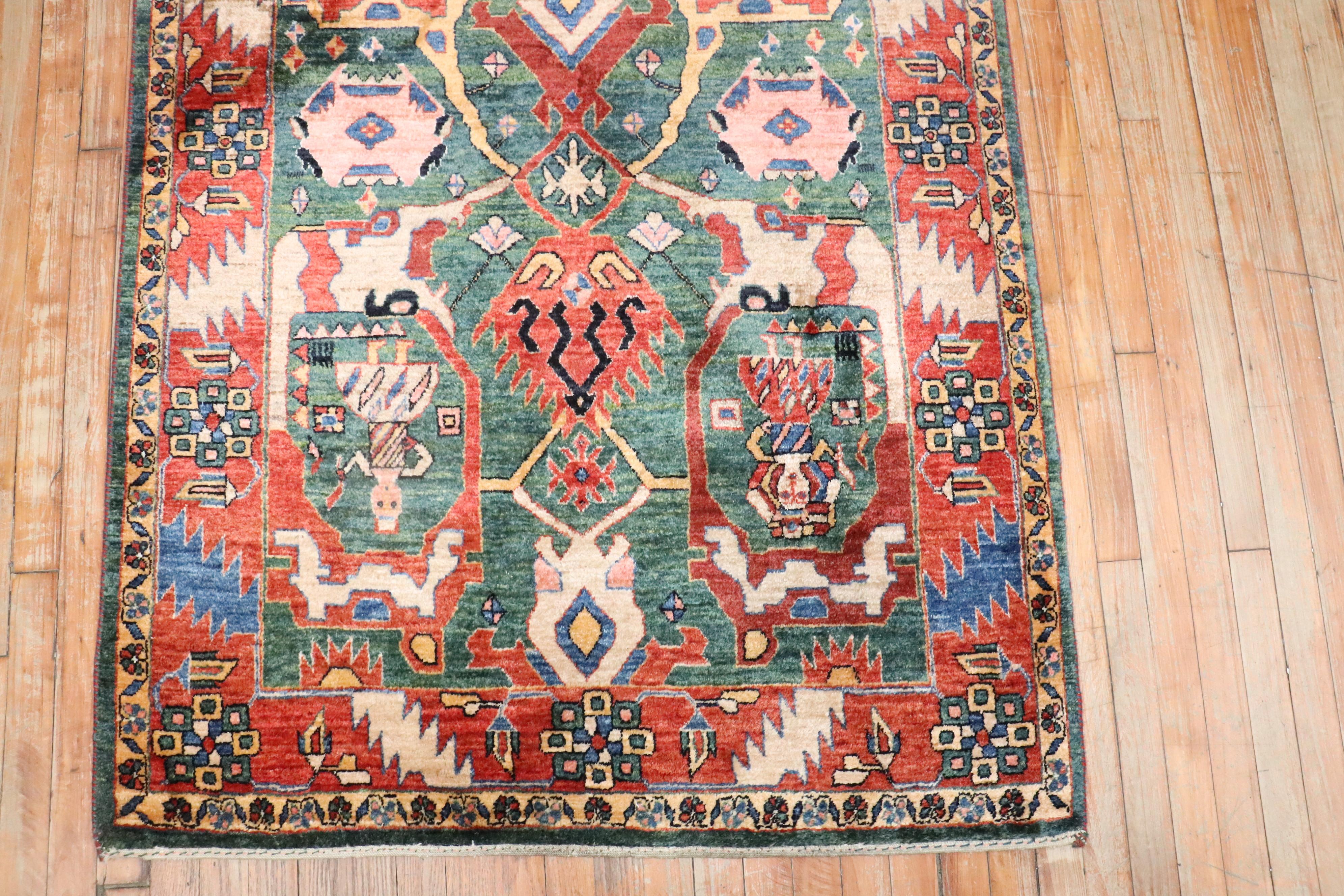 21st Century Green Persian Gabbeh Rug In Excellent Condition For Sale In New York, NY