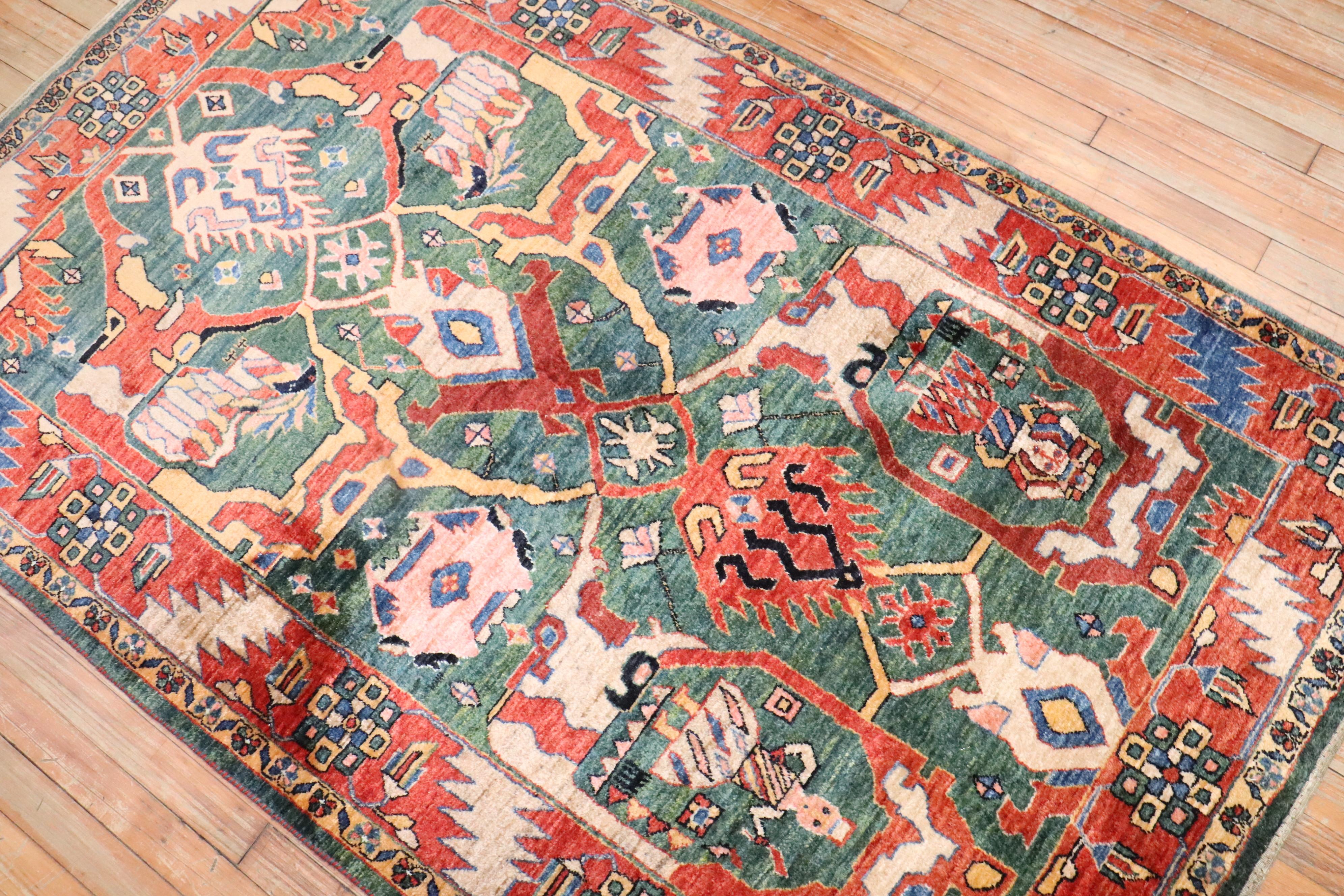 Grüner persischer Gabbeh-Teppich des 21. Jahrhunderts (21. Jahrhundert und zeitgenössisch) im Angebot